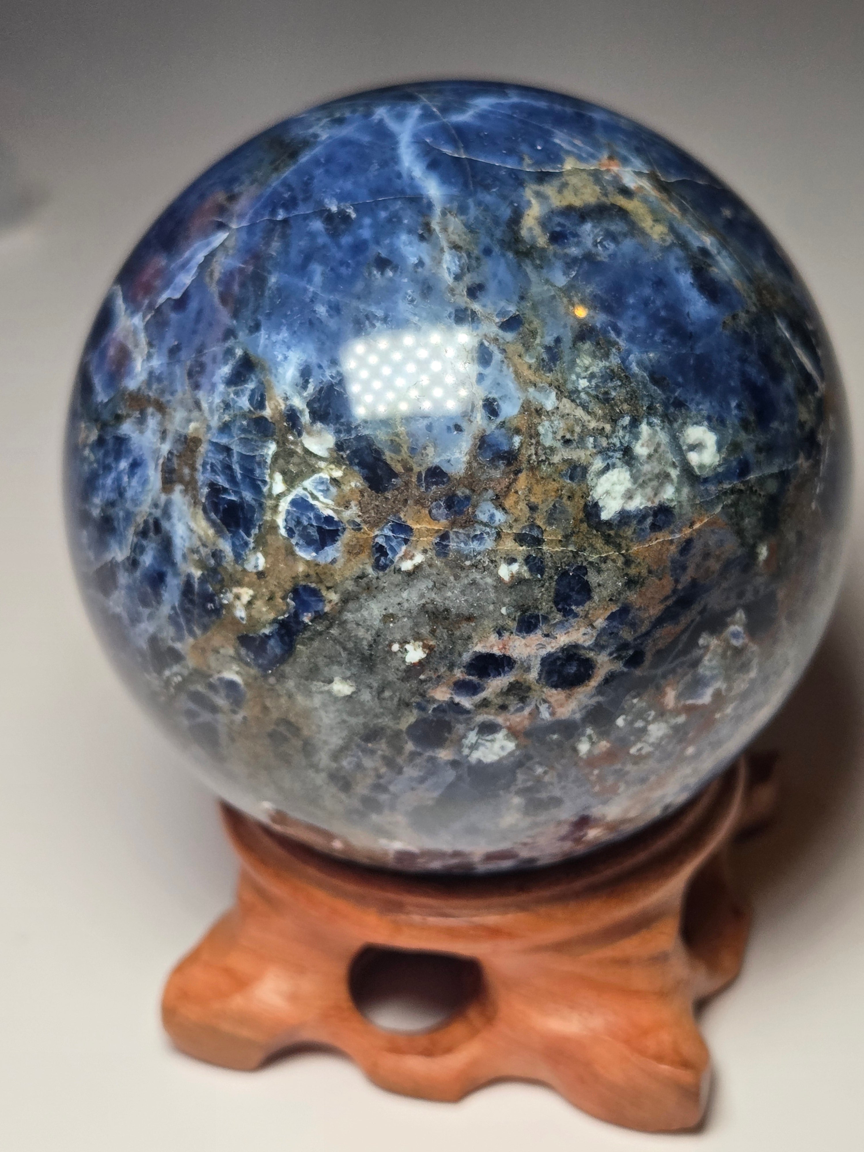 Large sodalite crystal Sphere with stand