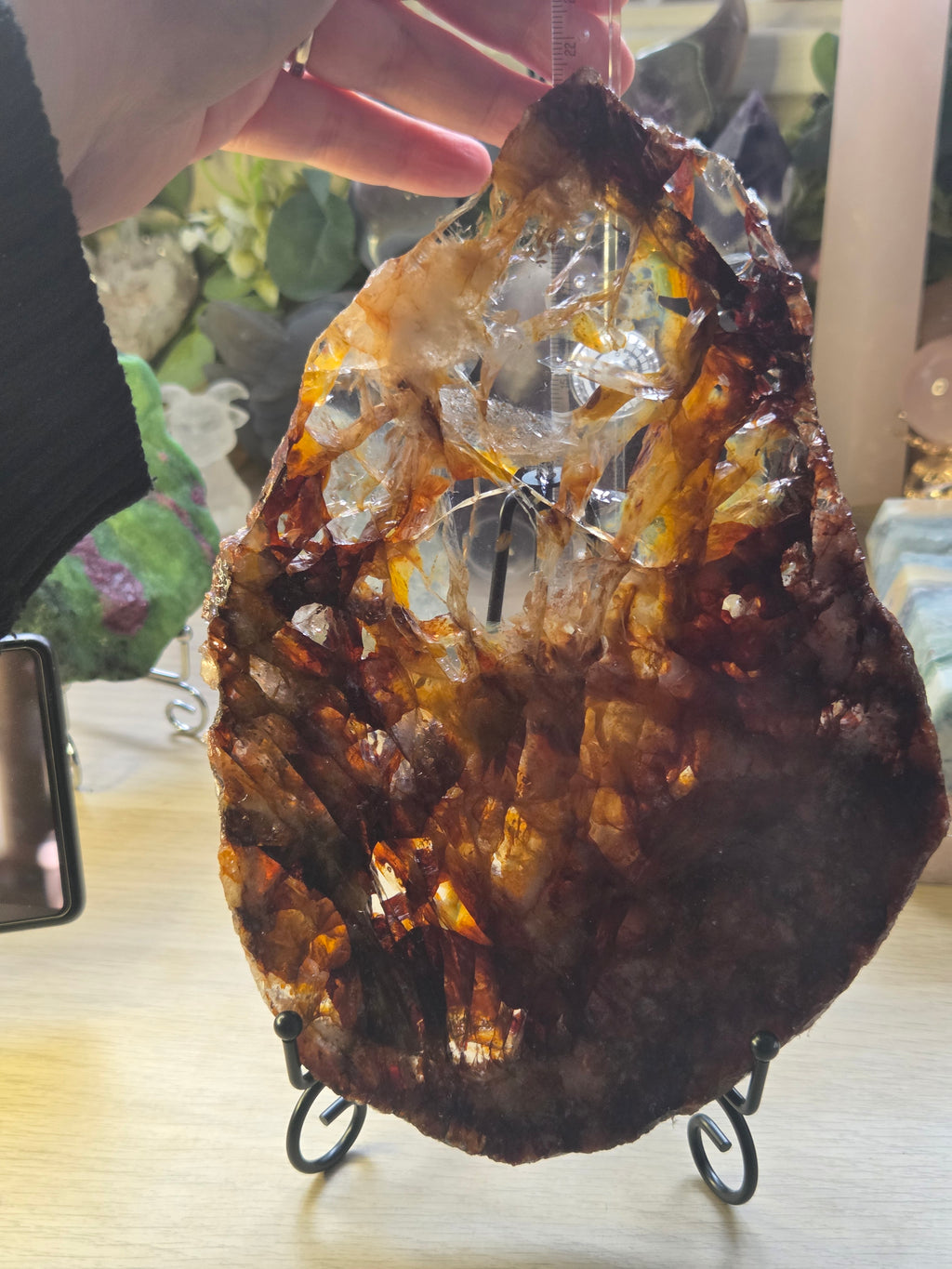 XL Grade A A fire quartz crystal slice with stand