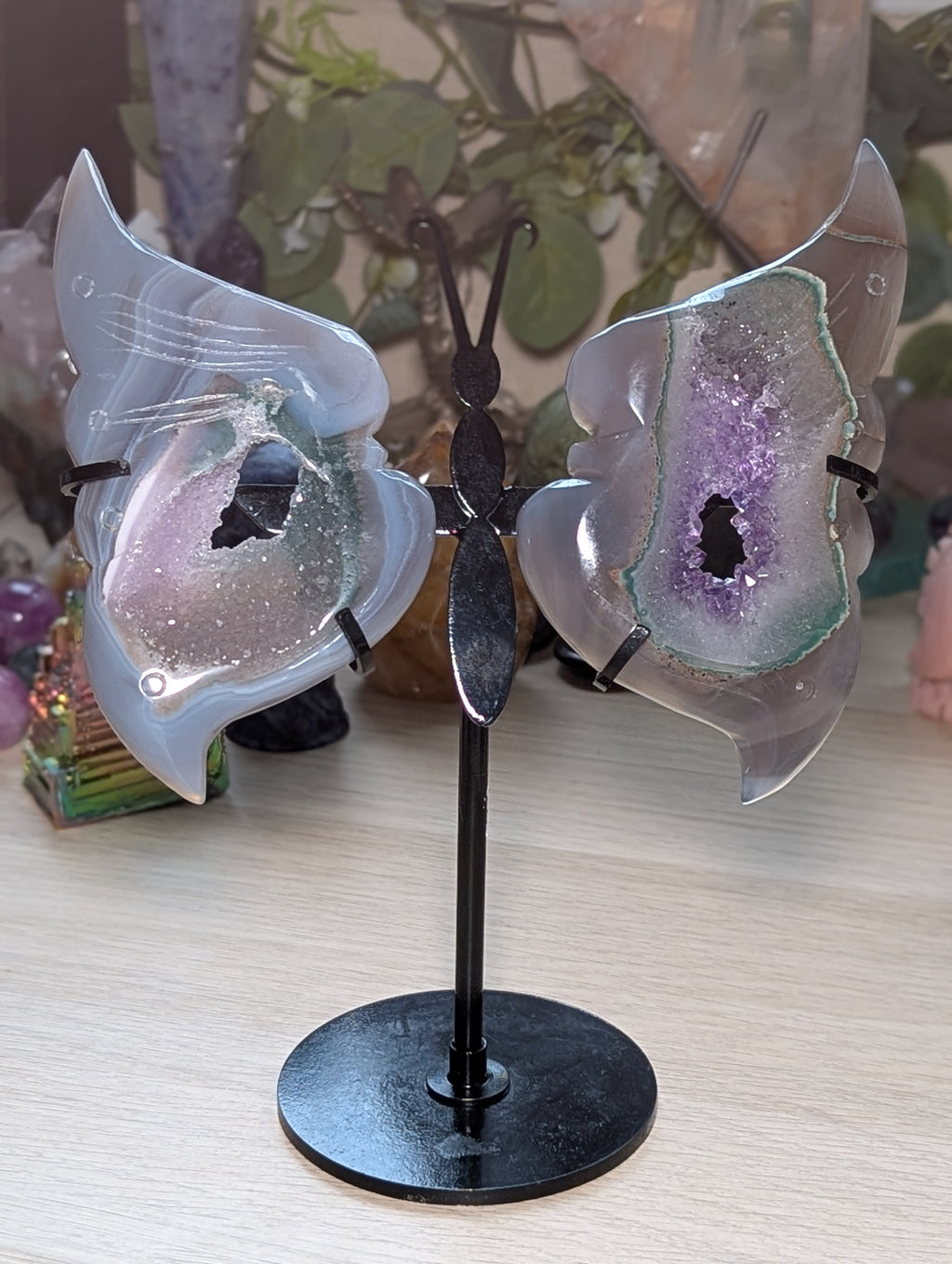 Large Amethyst crystal butterfly on stand