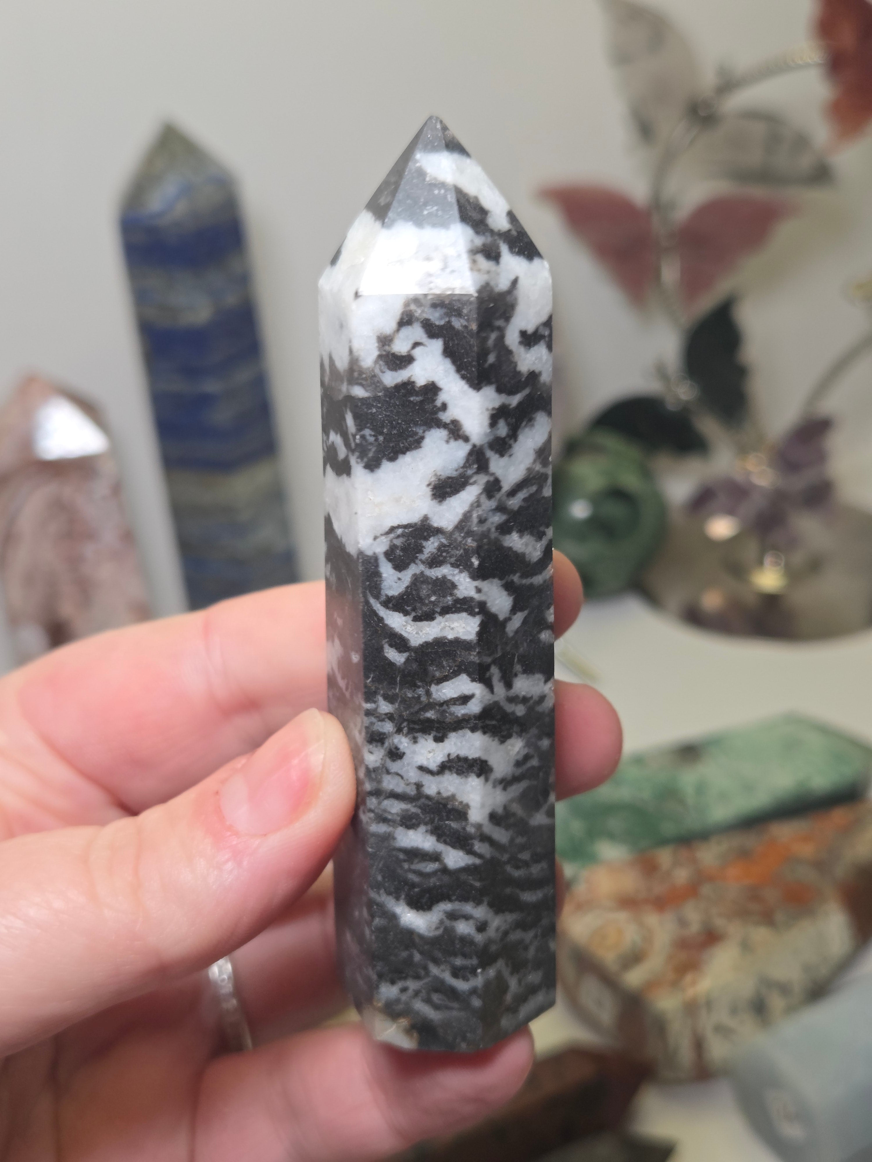 Zebra jasper crystal tower carving