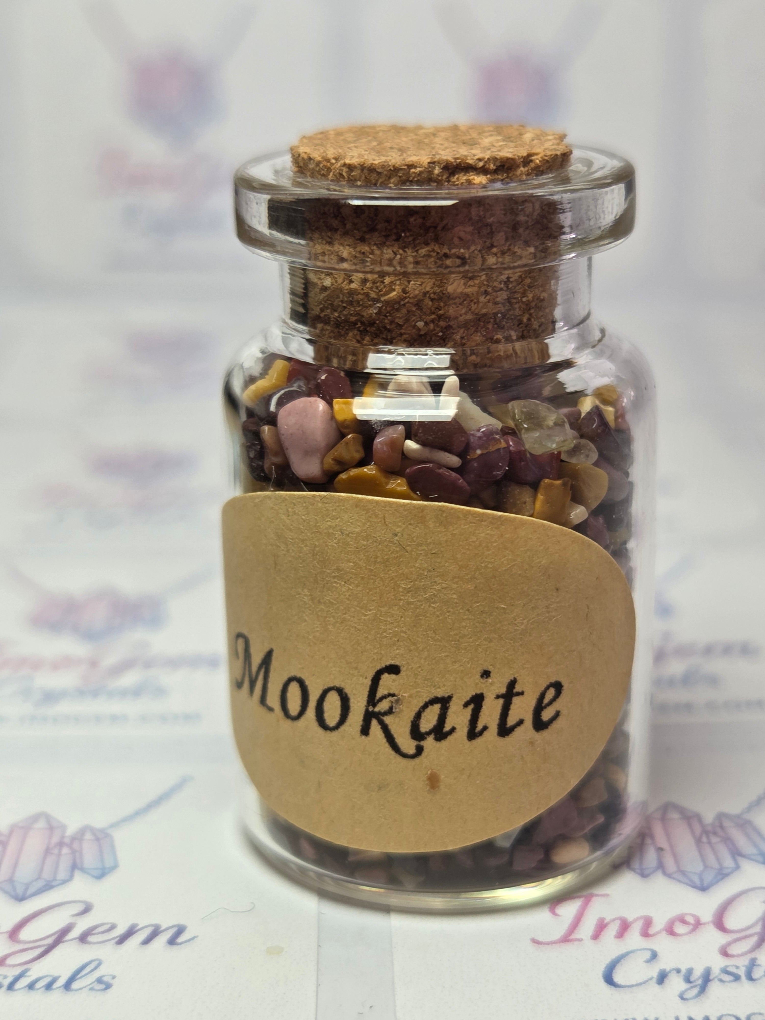 Crystal chips in glass jar