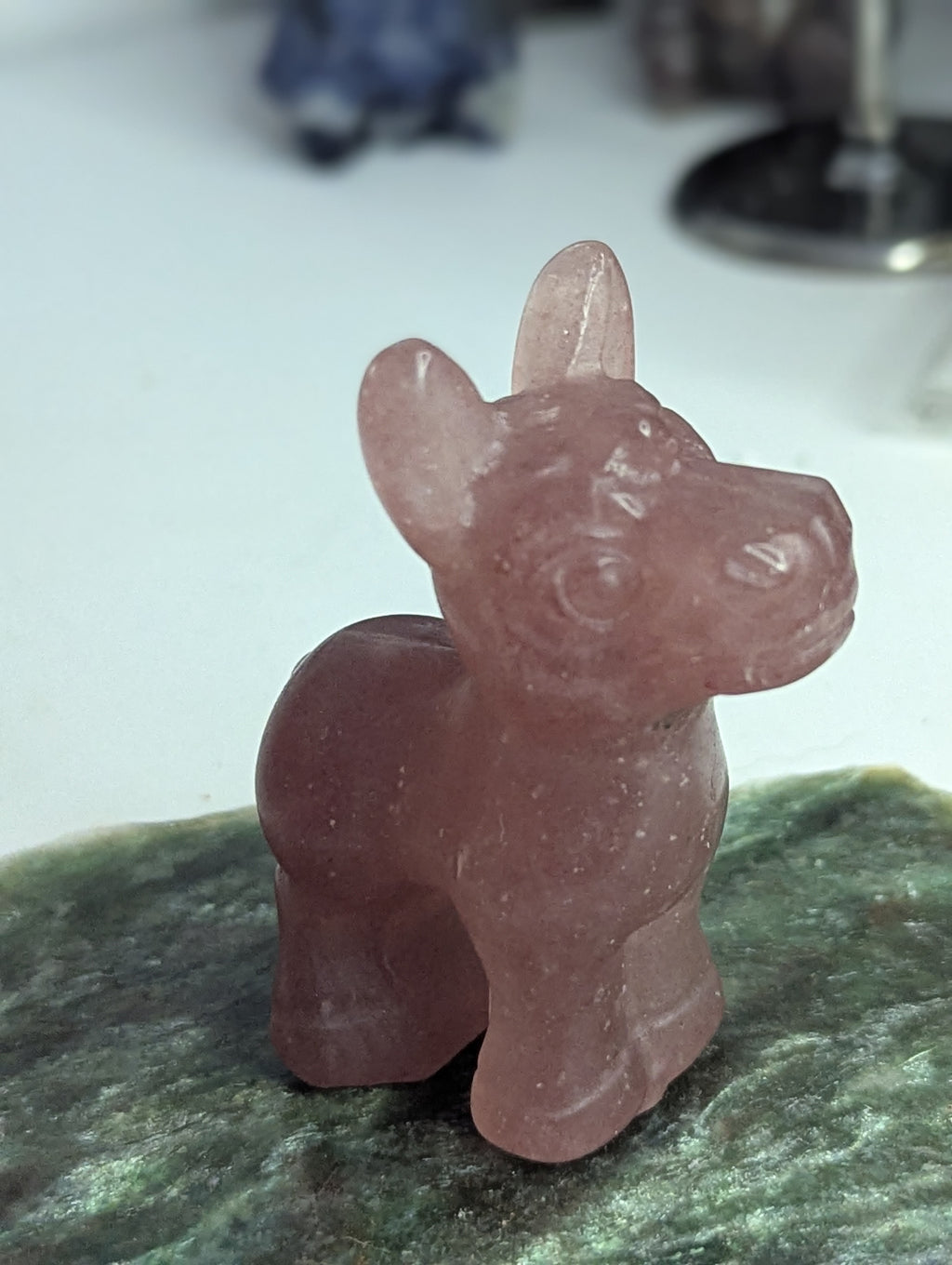 Strawberry quartz crystal donkey carving