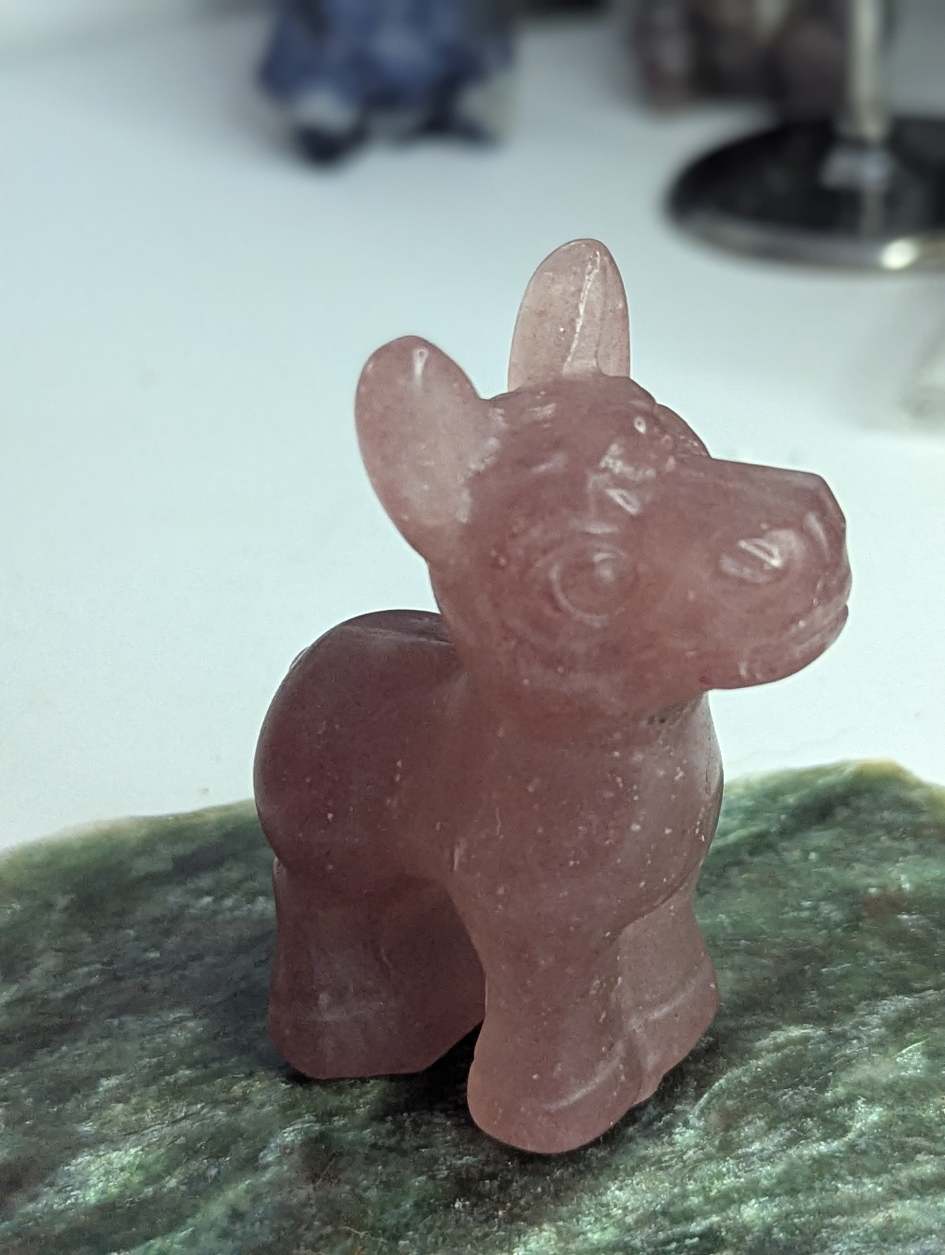Strawberry quartz crystal donkey carving