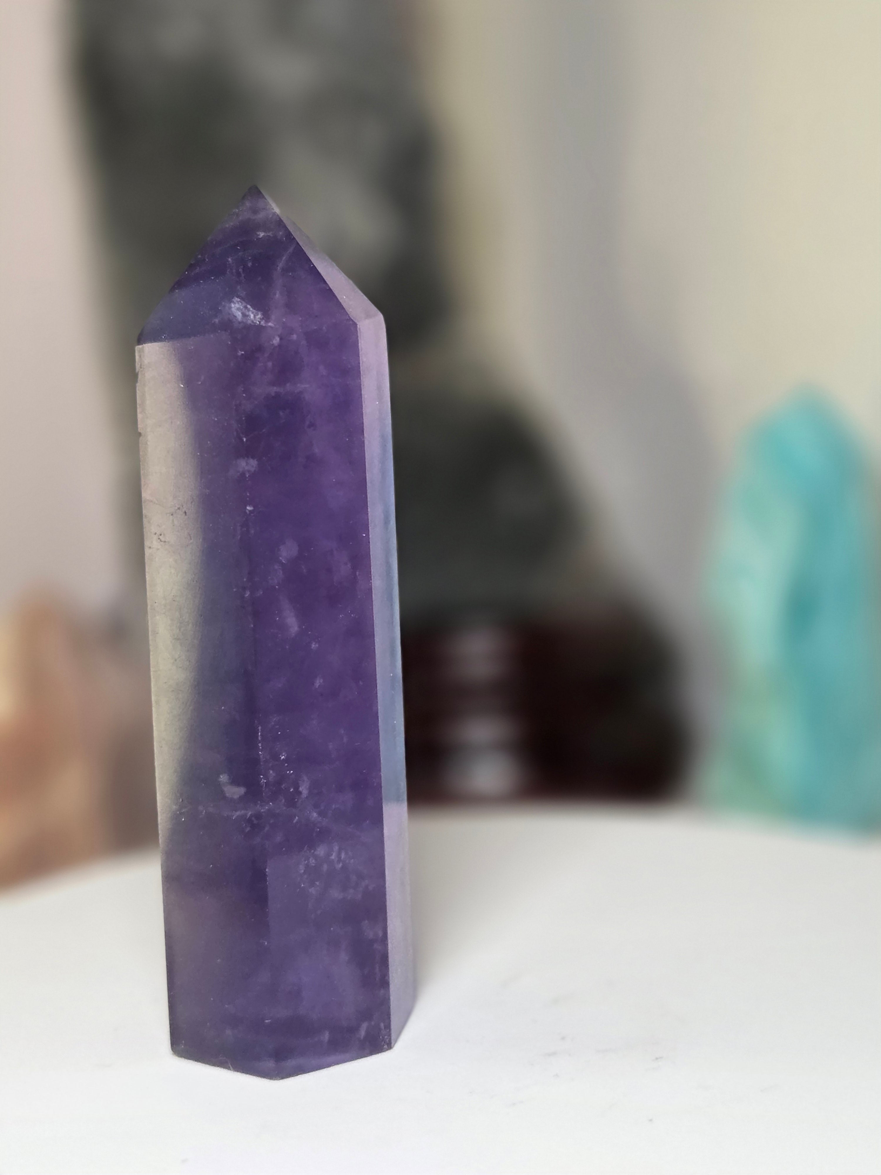 Purple flourite crystal tower