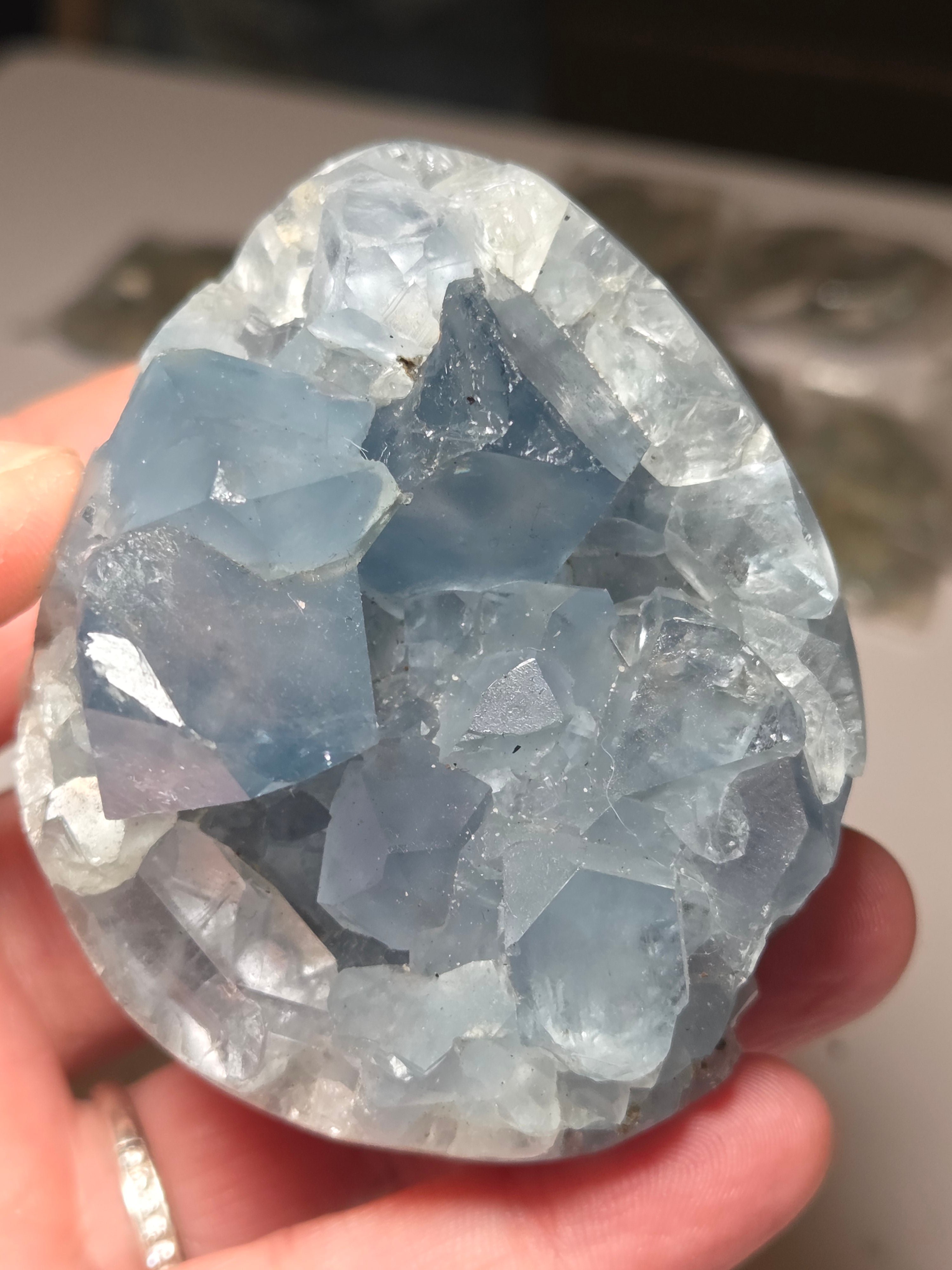 Blue calcite crystal Egg carving