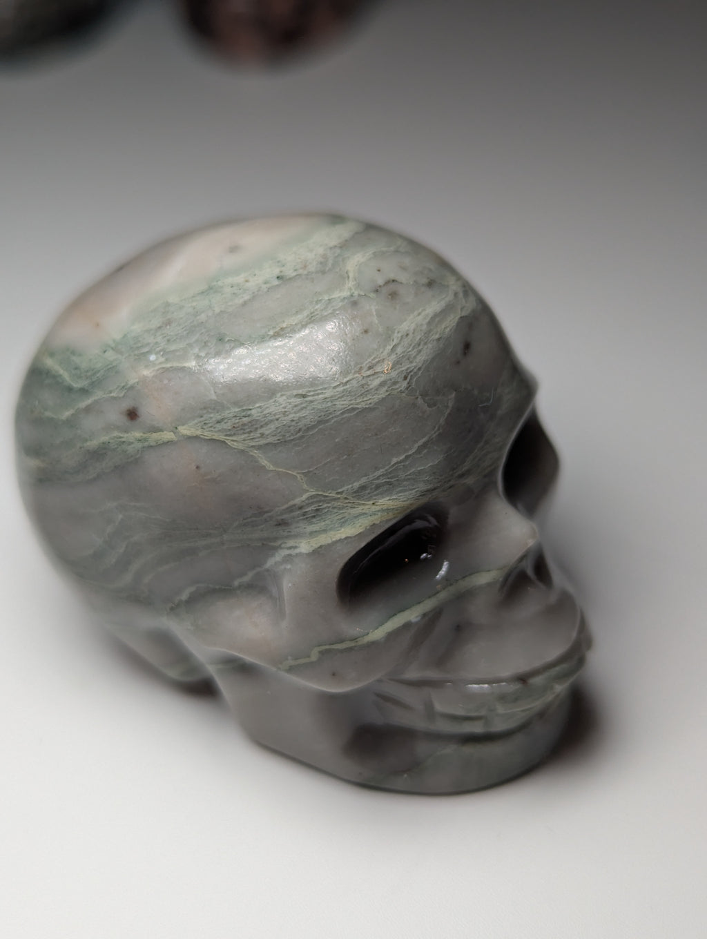 Green vain Jasper crystal skull
