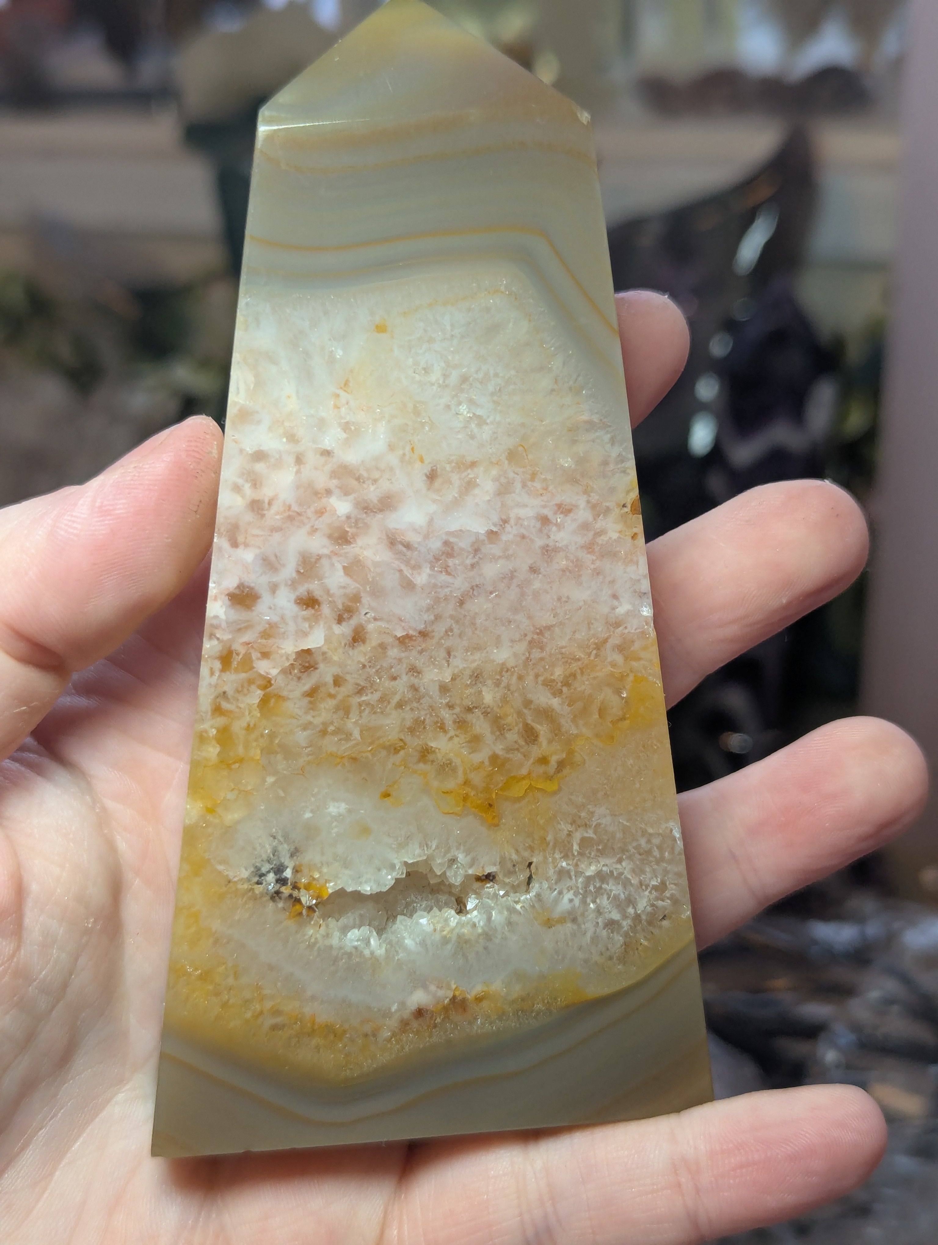 Tall Agate  crystal tower with duzy