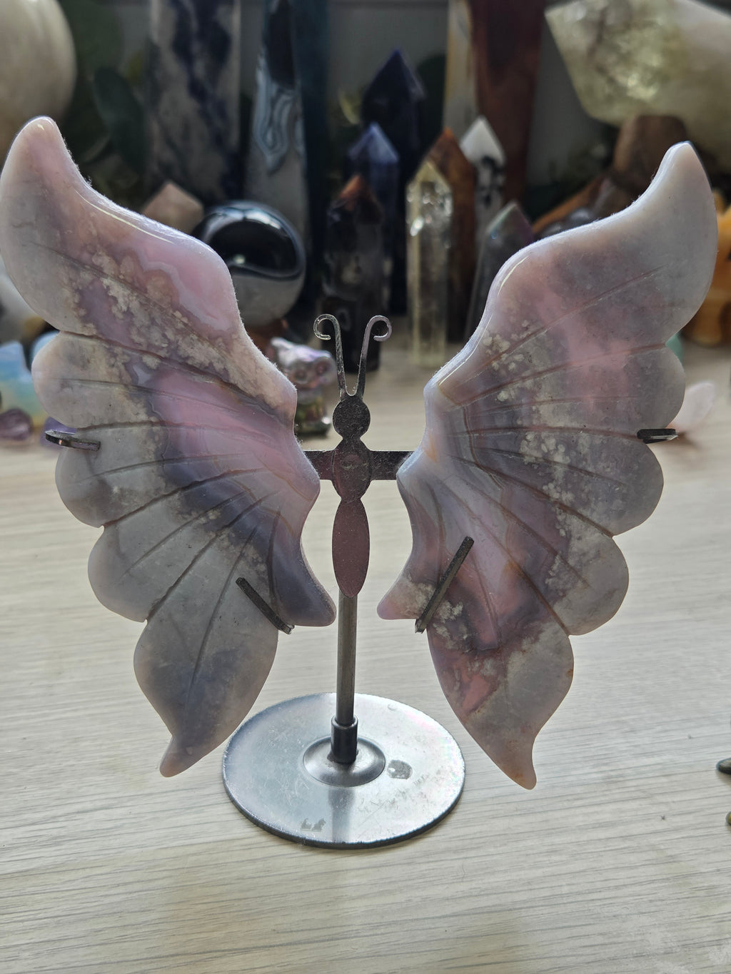 Natural Blue flower agate crystal large butterfly