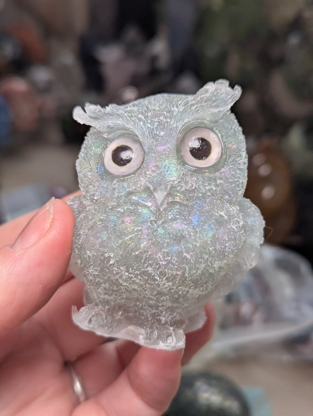 Man Made aura stone Resin owl carving