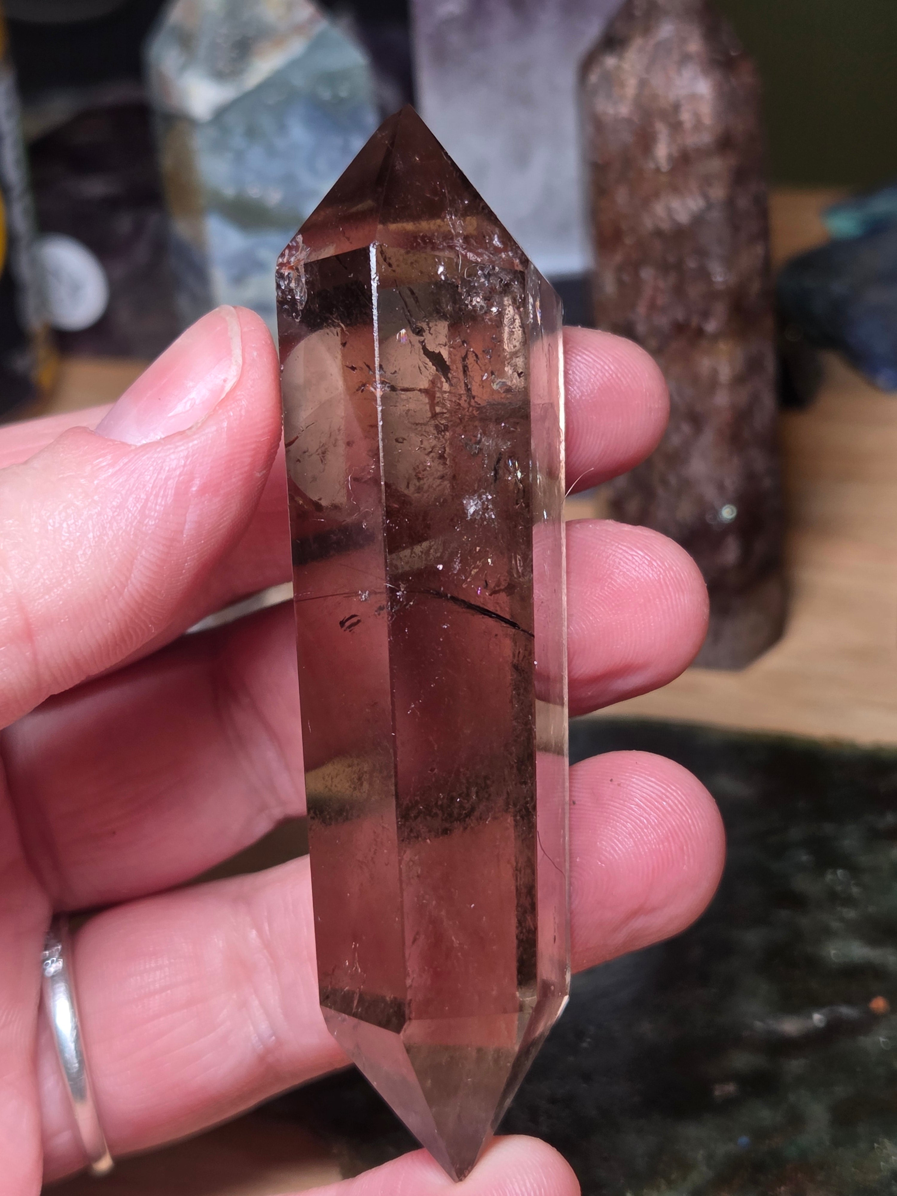 Smokey quartz crystal DT carving