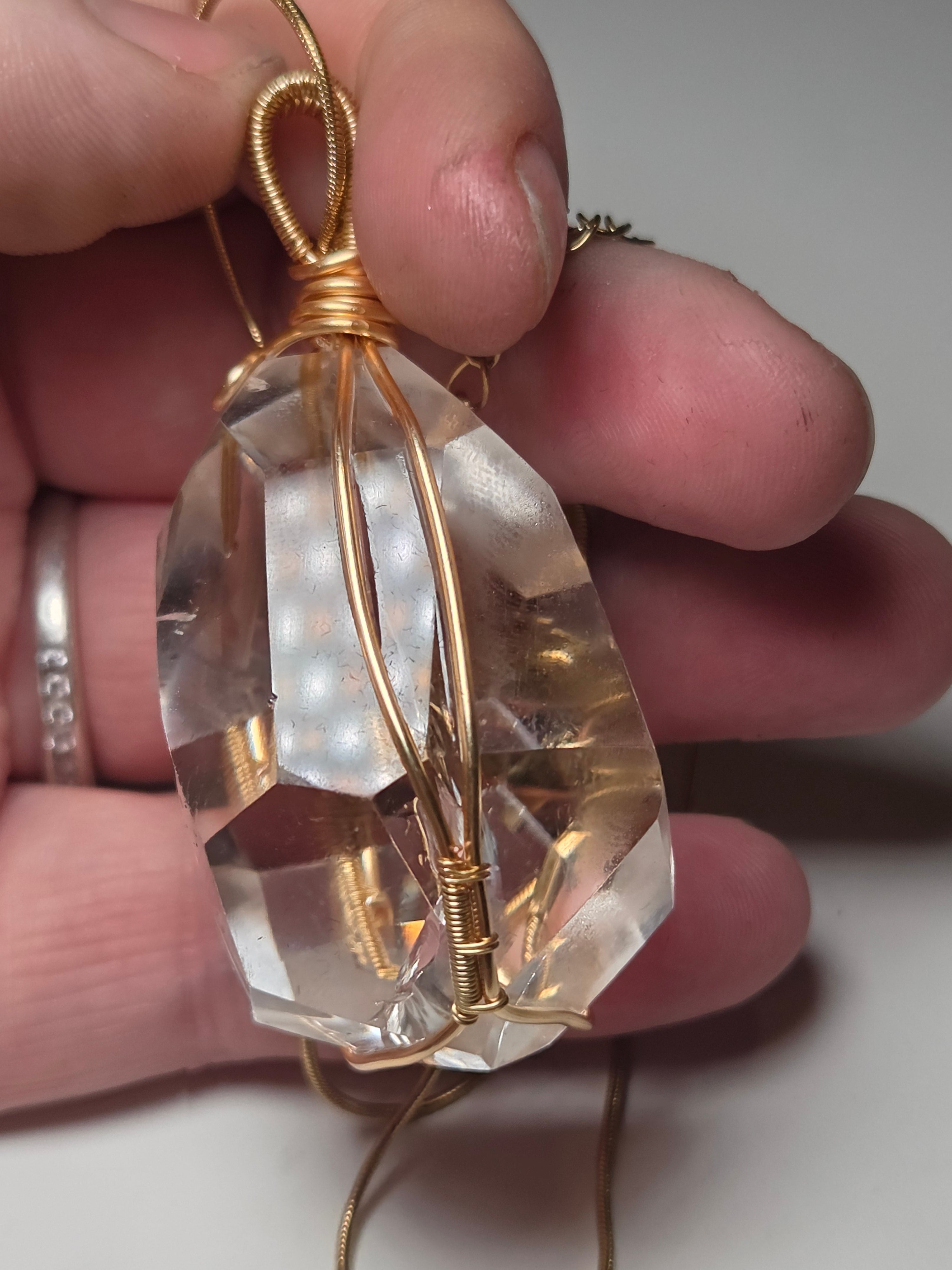 Grade AAA clear quartz crystal handmade necklace wire wrap