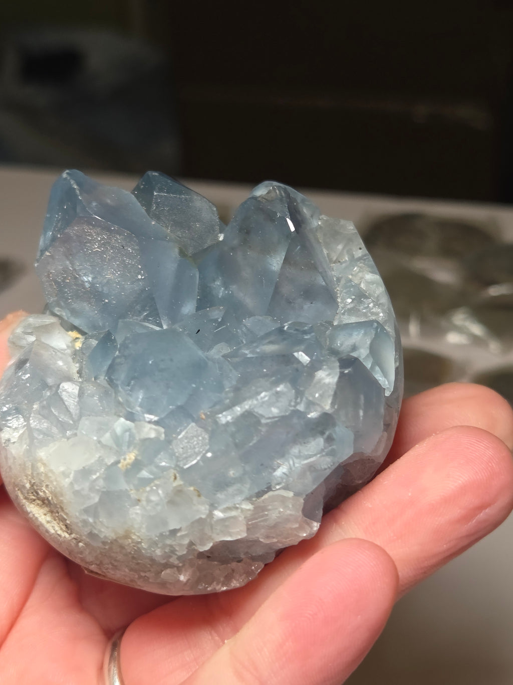 Blue calcite crystal Egg carving