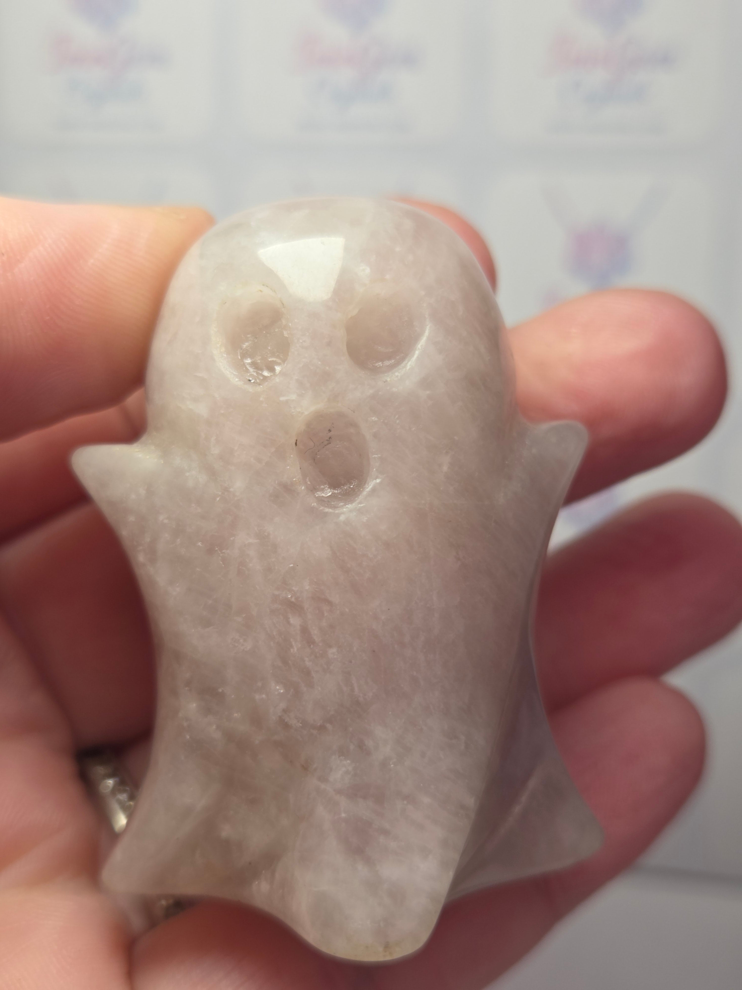 Rose quartz crystal Ghost carving