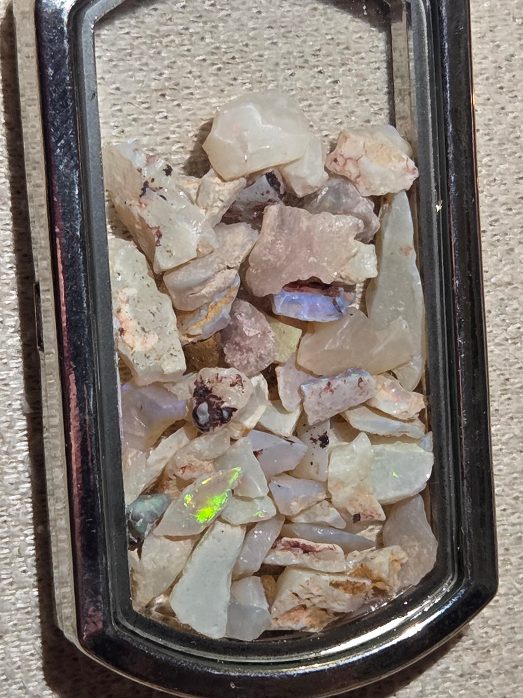 Beautiful  elegant  opal chips in silver glass case necklace