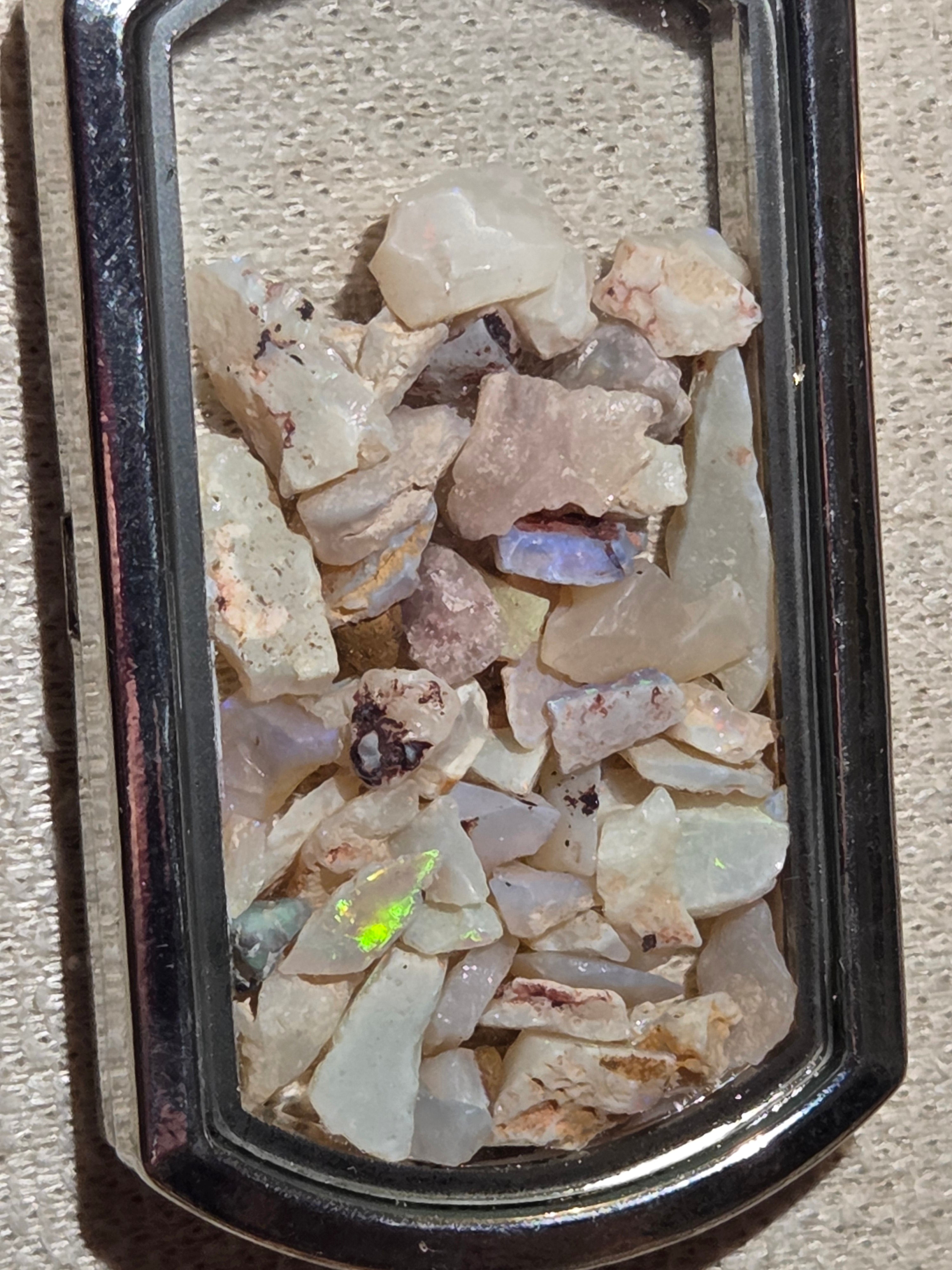 Beautiful  elegant  opal chips in silver glass case necklace