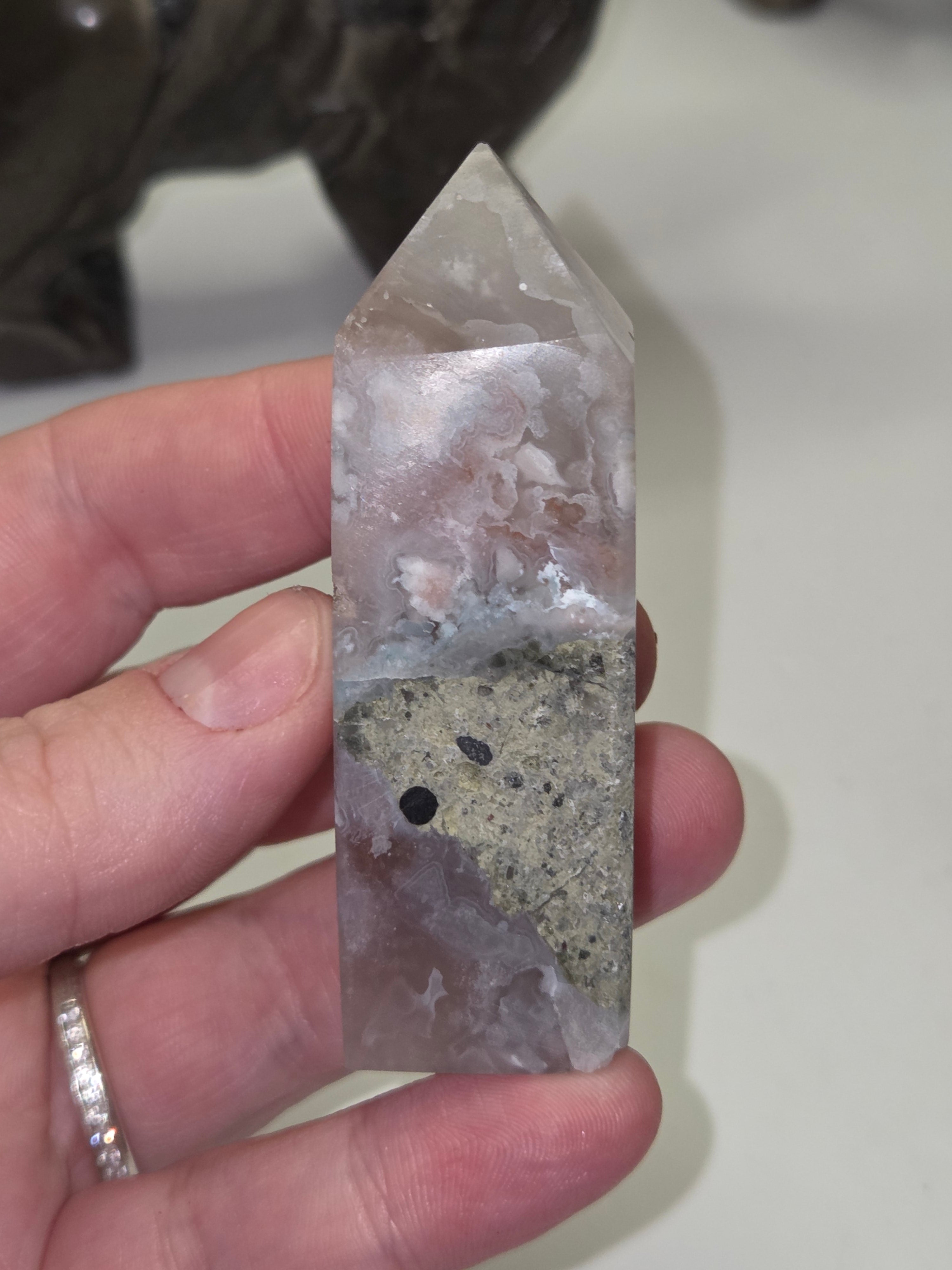 Beautiful flower agate crystal tower