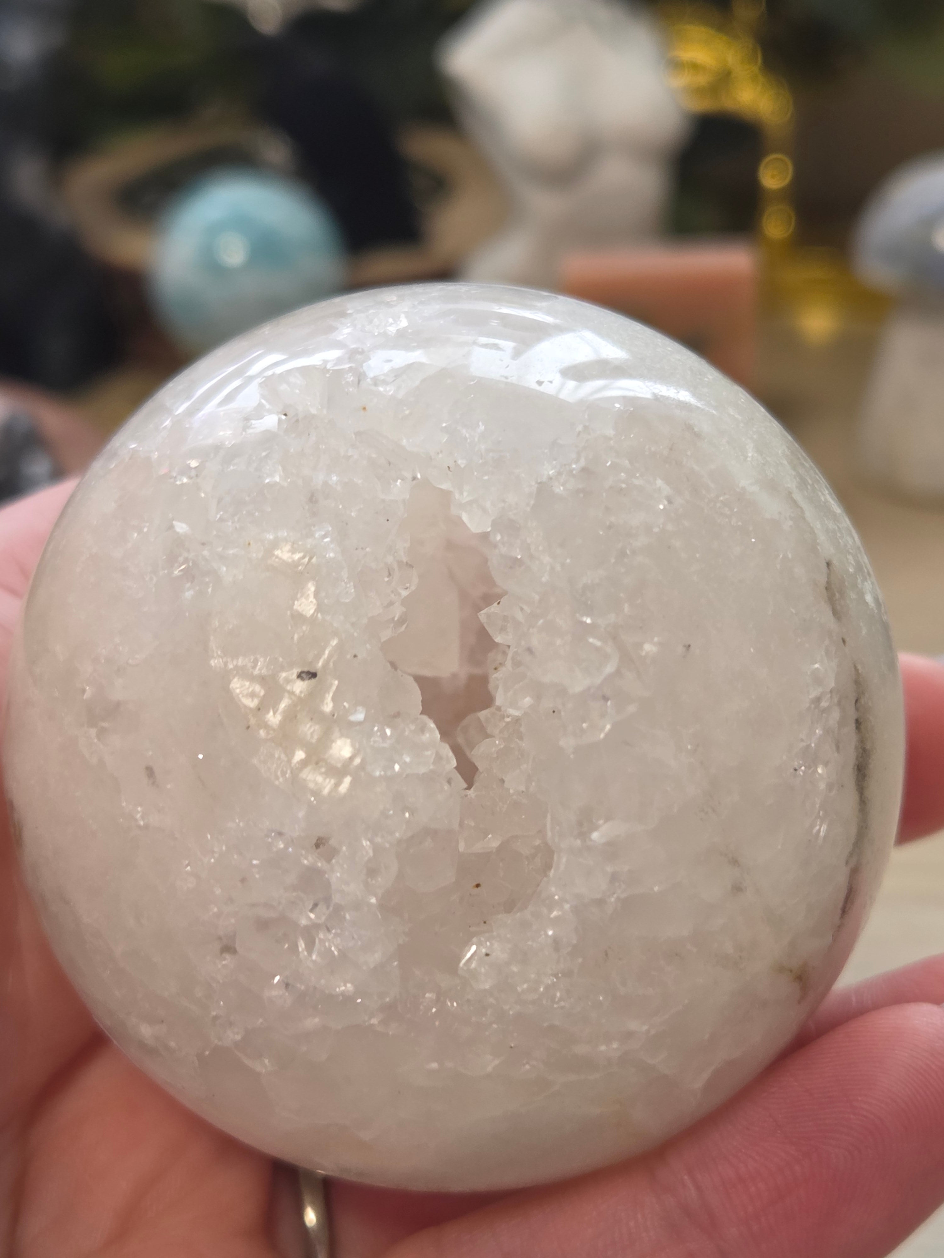 Clear quartz crystal sphere