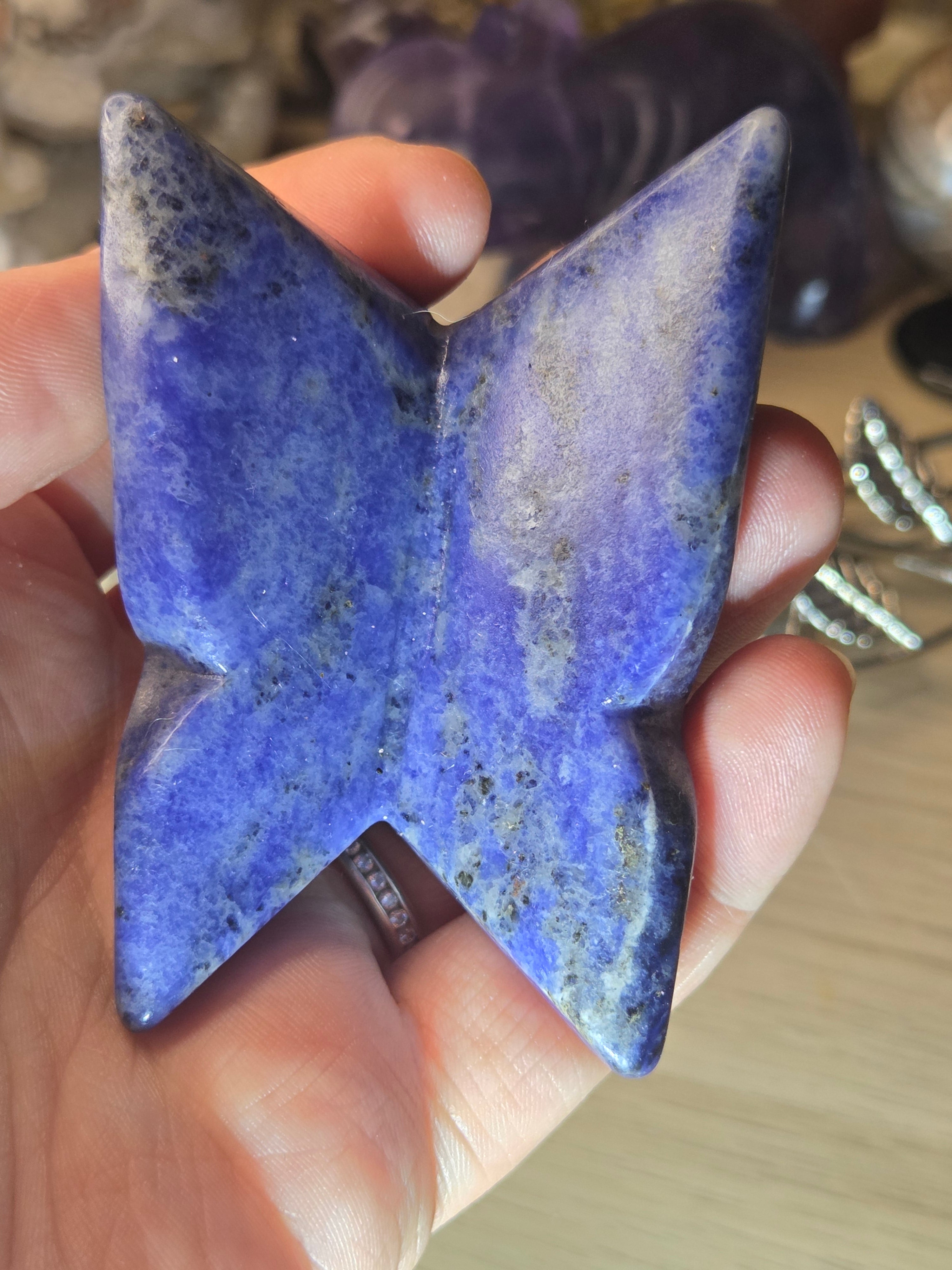Sodalite crystal butterfly carving