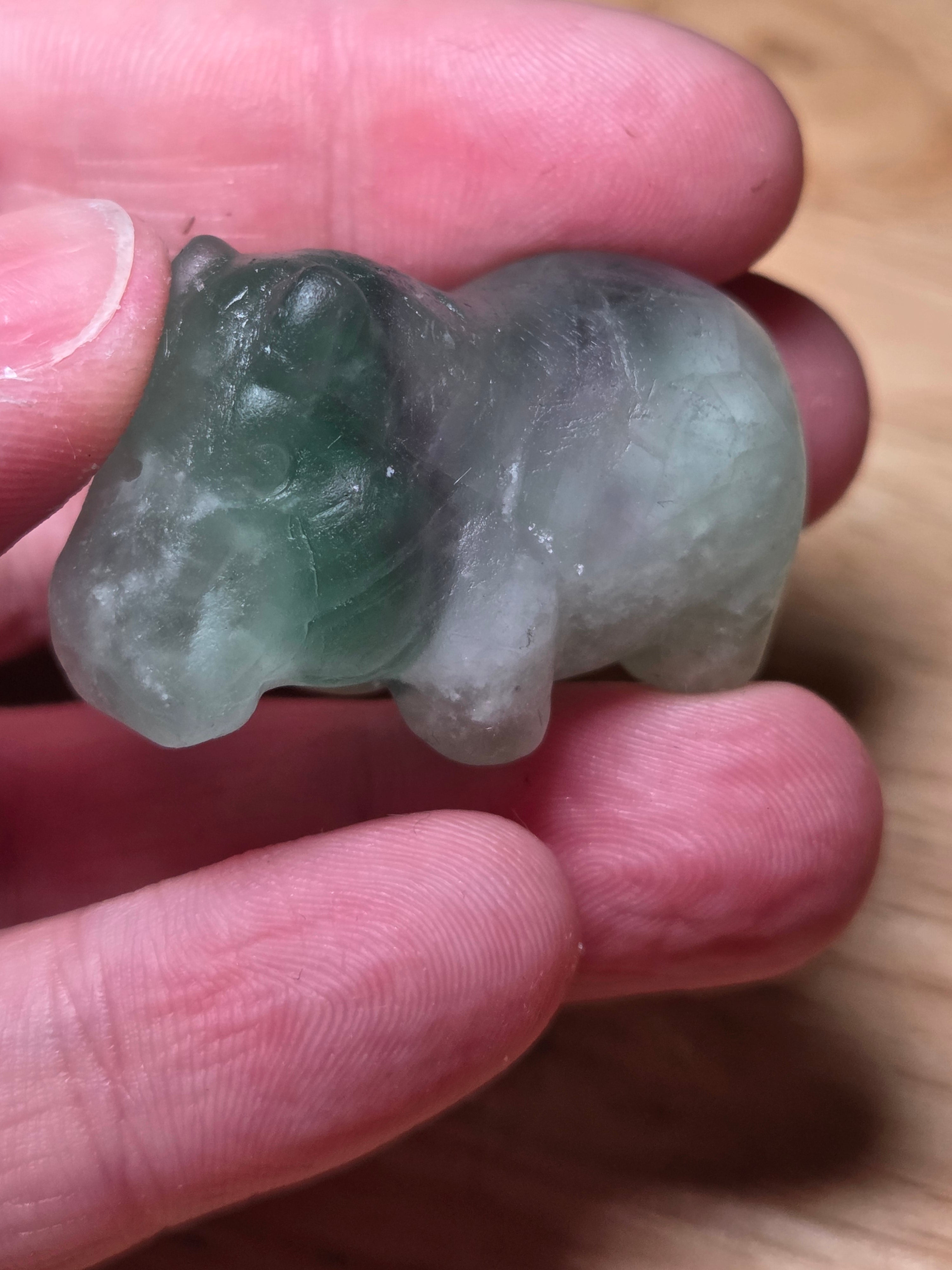 Flourite crystal  Hippo carving