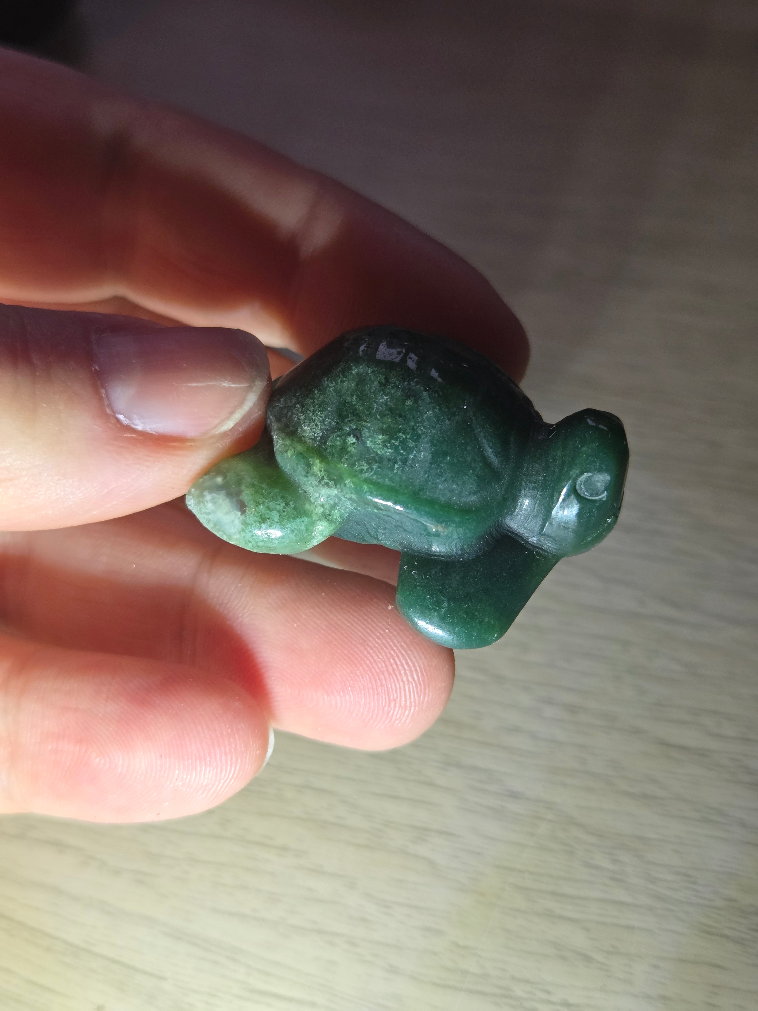Green jade crystal turtle carving