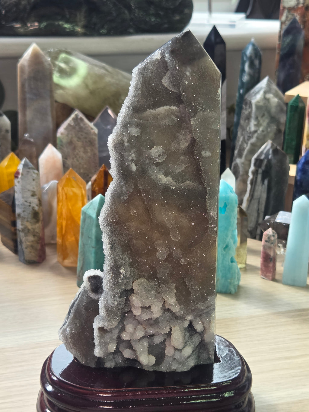 Extra large  Sphelerite crystal tower with custom stand 22.5cm