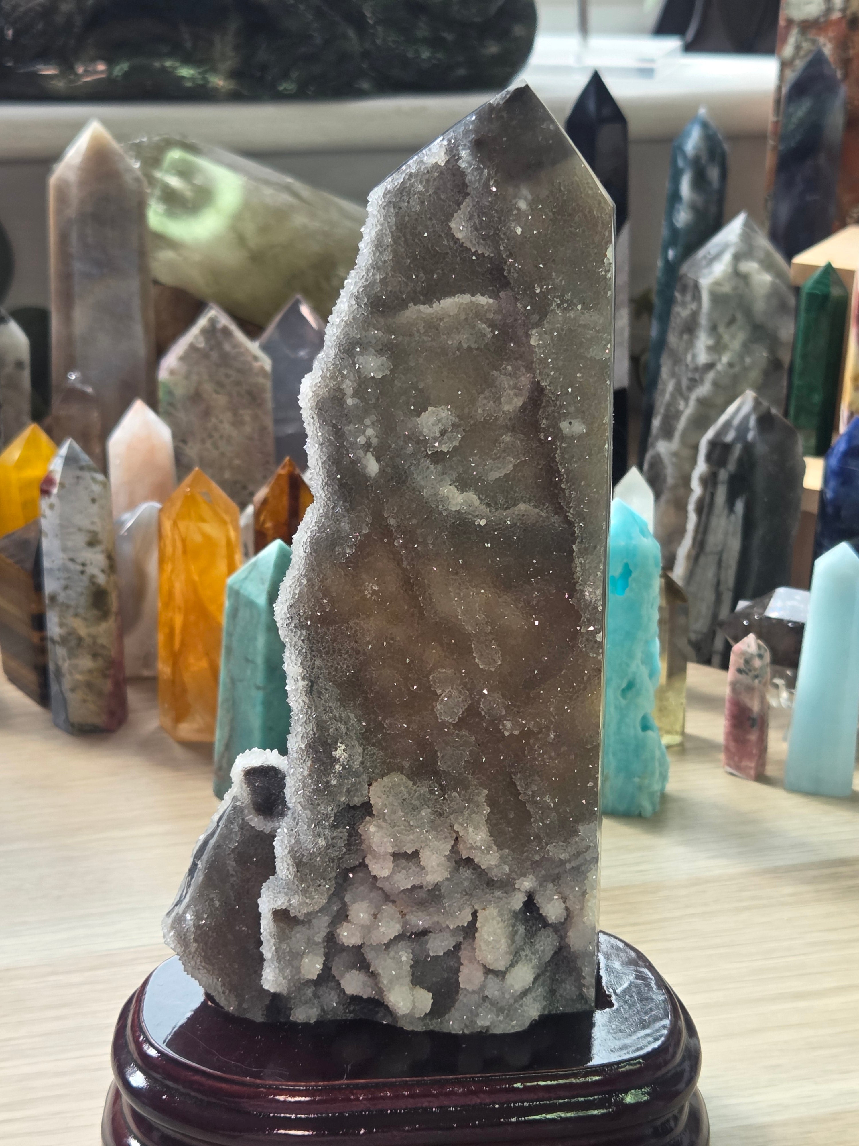Extra large  Sphelerite crystal tower with custom stand 22.5cm