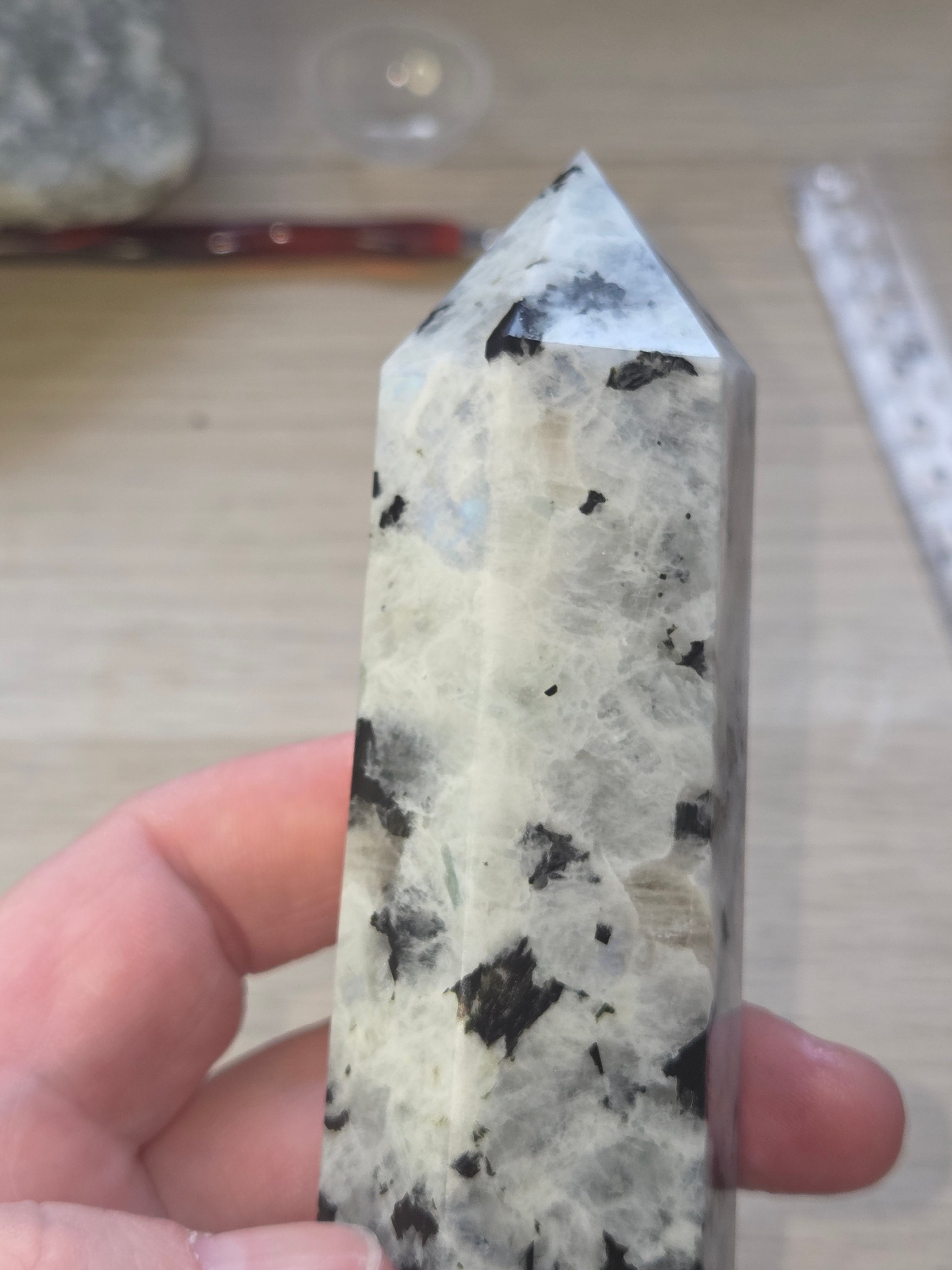 Rainbow moonstone crystal tower carving