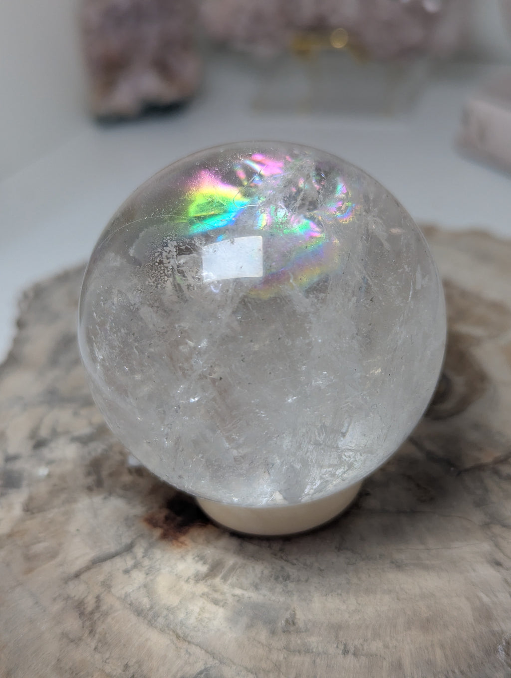 Clear quartz crystal sphere