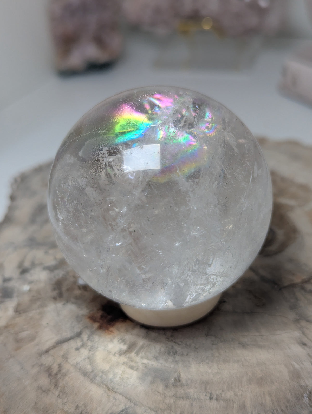 Clear quartz crystal sphere