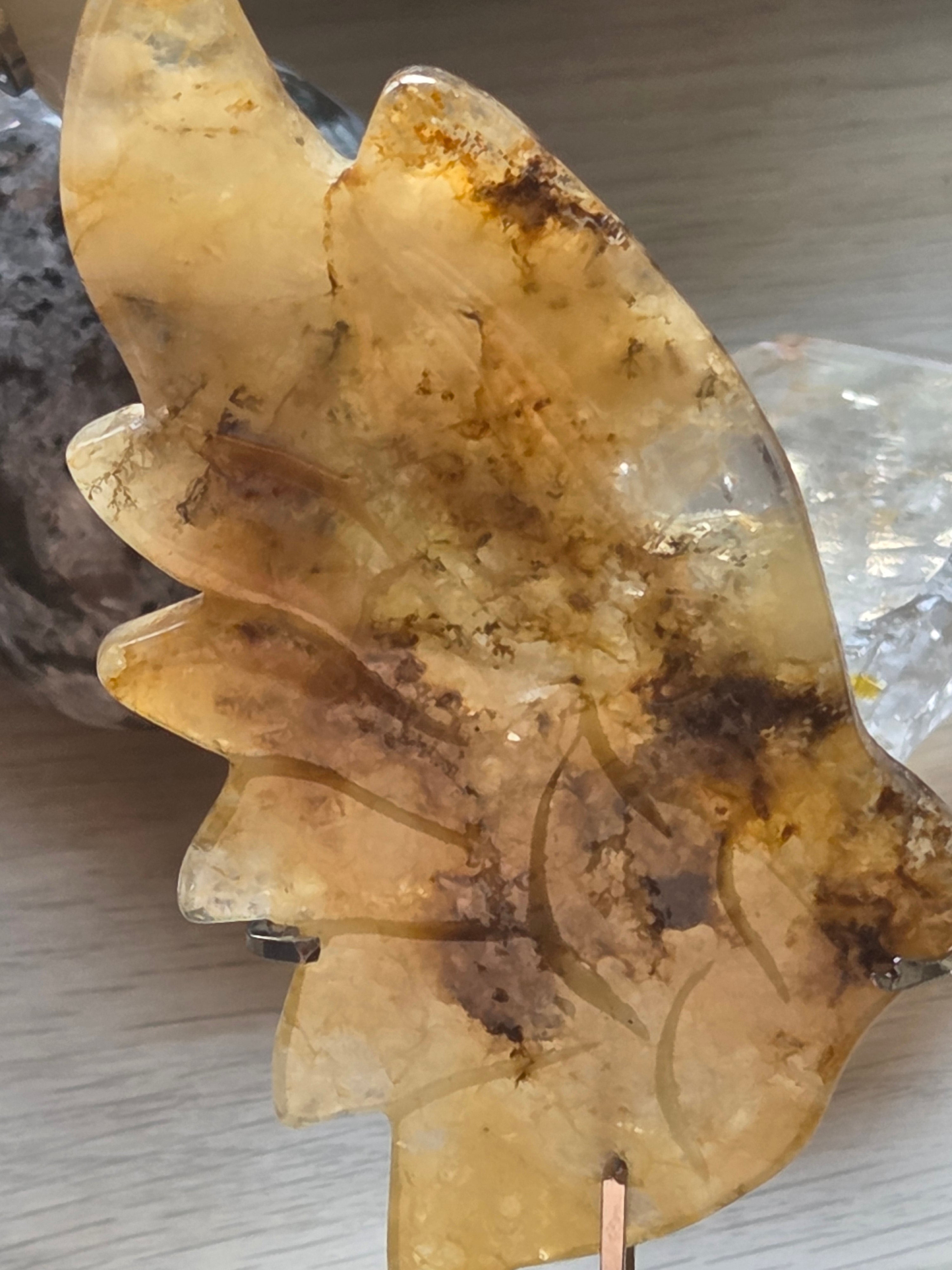 Dendritic with golden healer crystal  angel carving