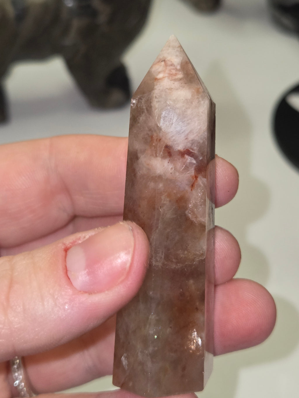 Sunstone with fire quartz crystal tower