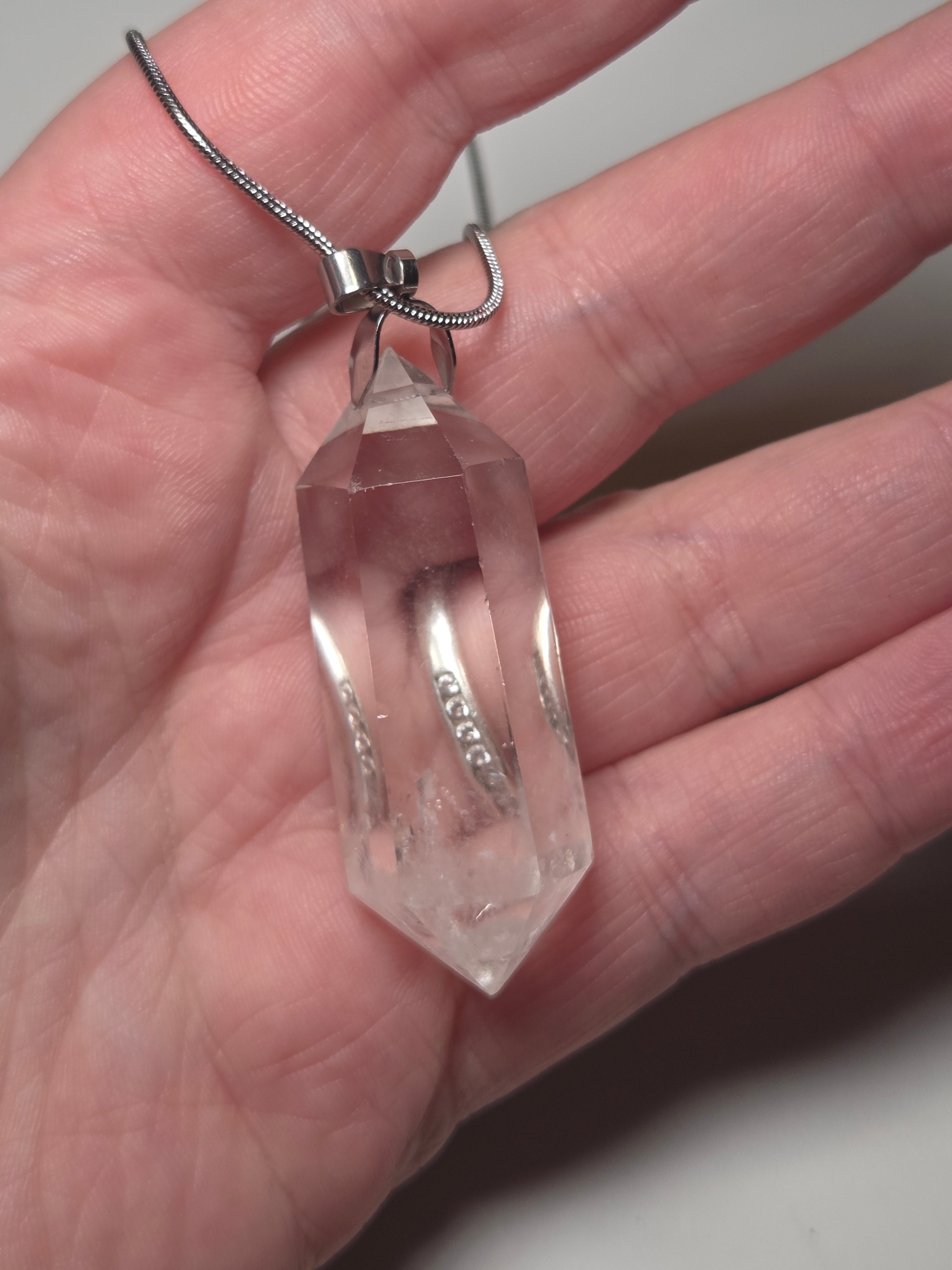 Grade AA Clear quartz crystal handmade necklace