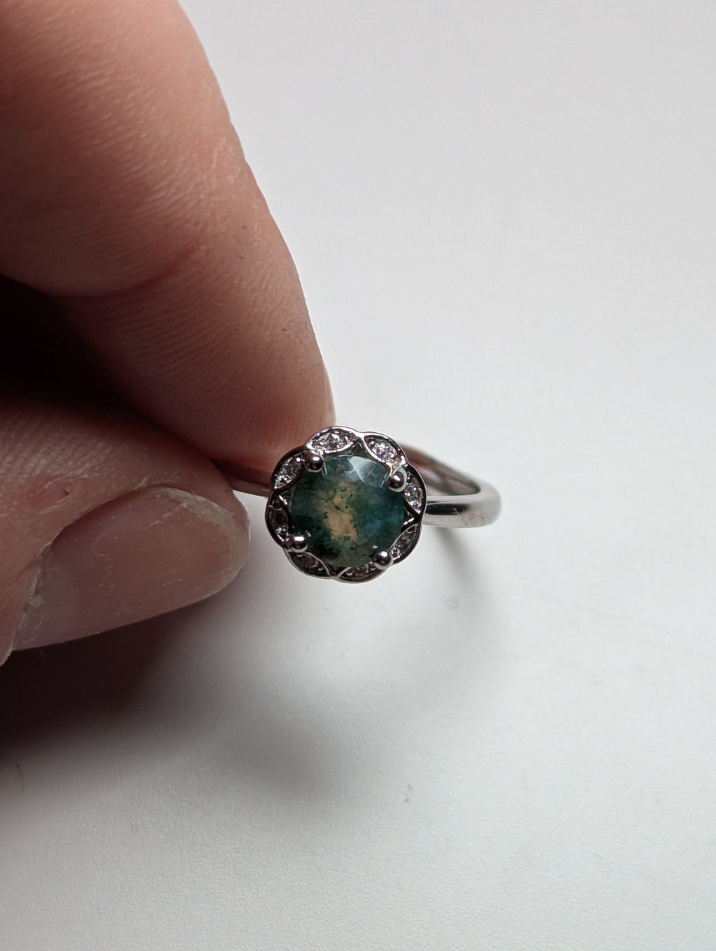 Moss Agate crystal Adjustable ring stainless steel