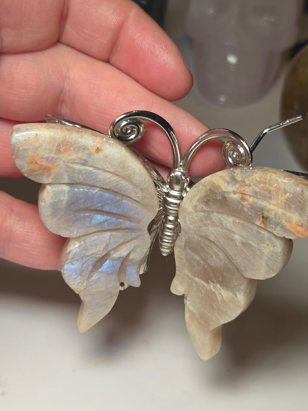 Rainbow moonstone crystal butterfly carving