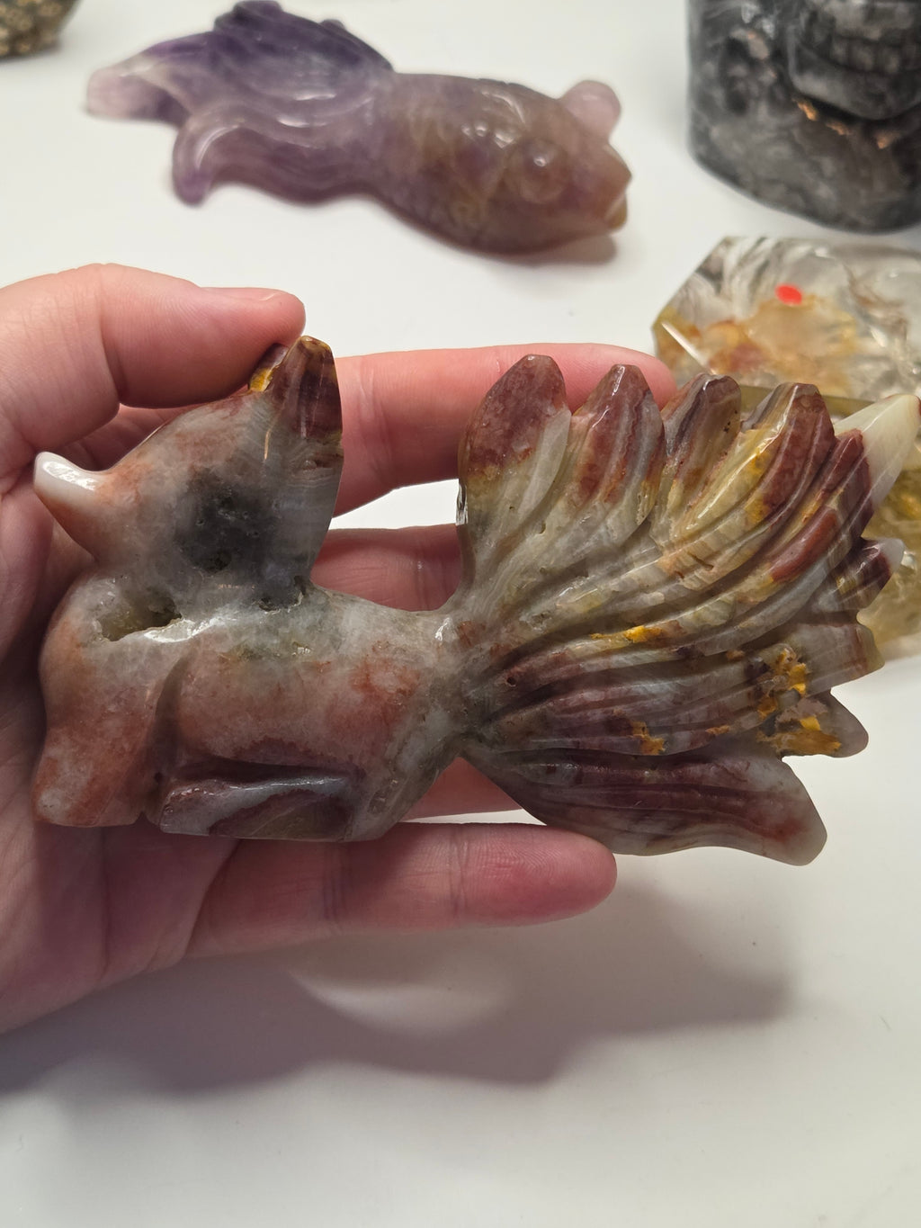 Mexican agate crystal nine tail fox carving