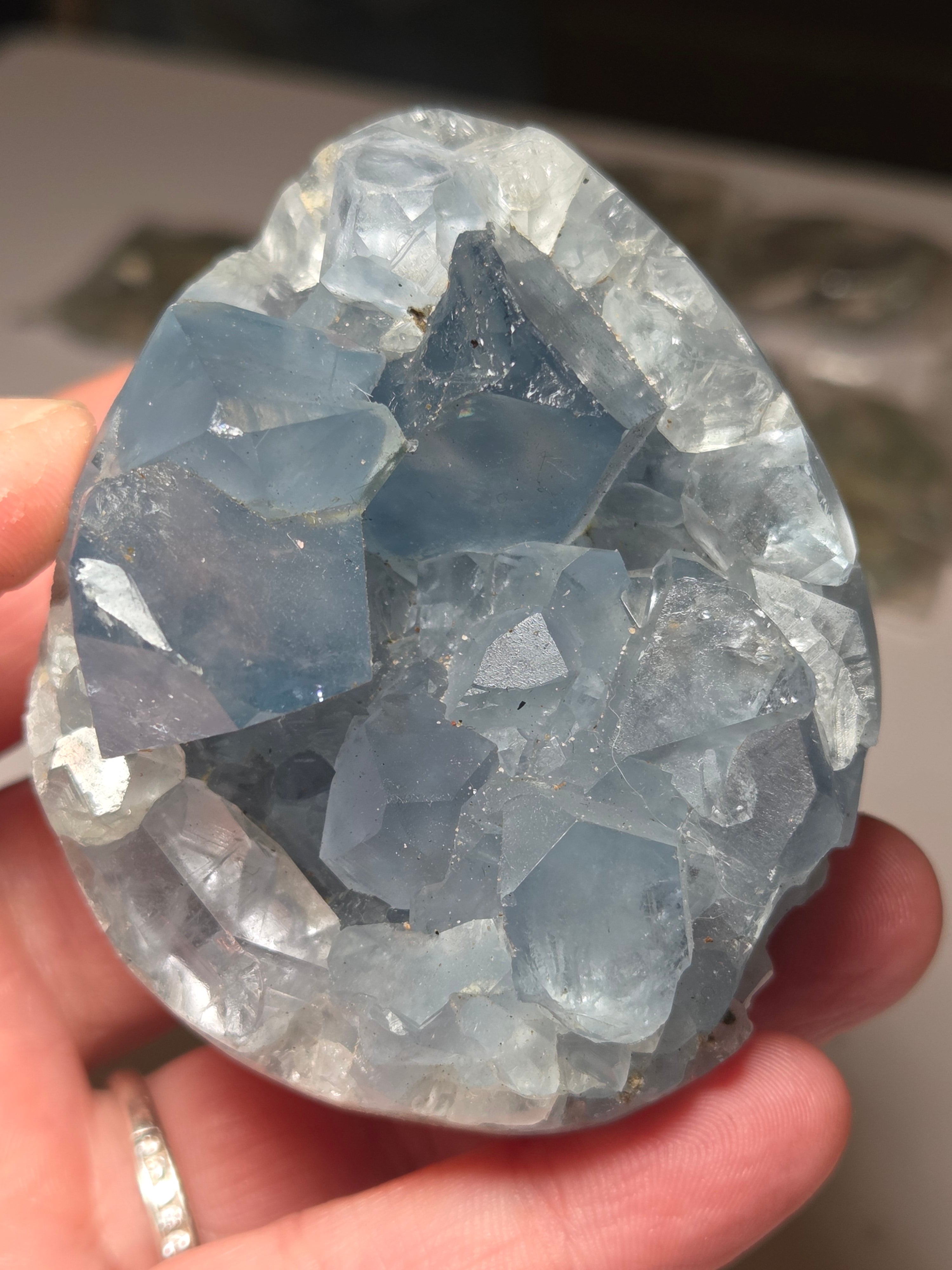 Blue calcite crystal Egg carving