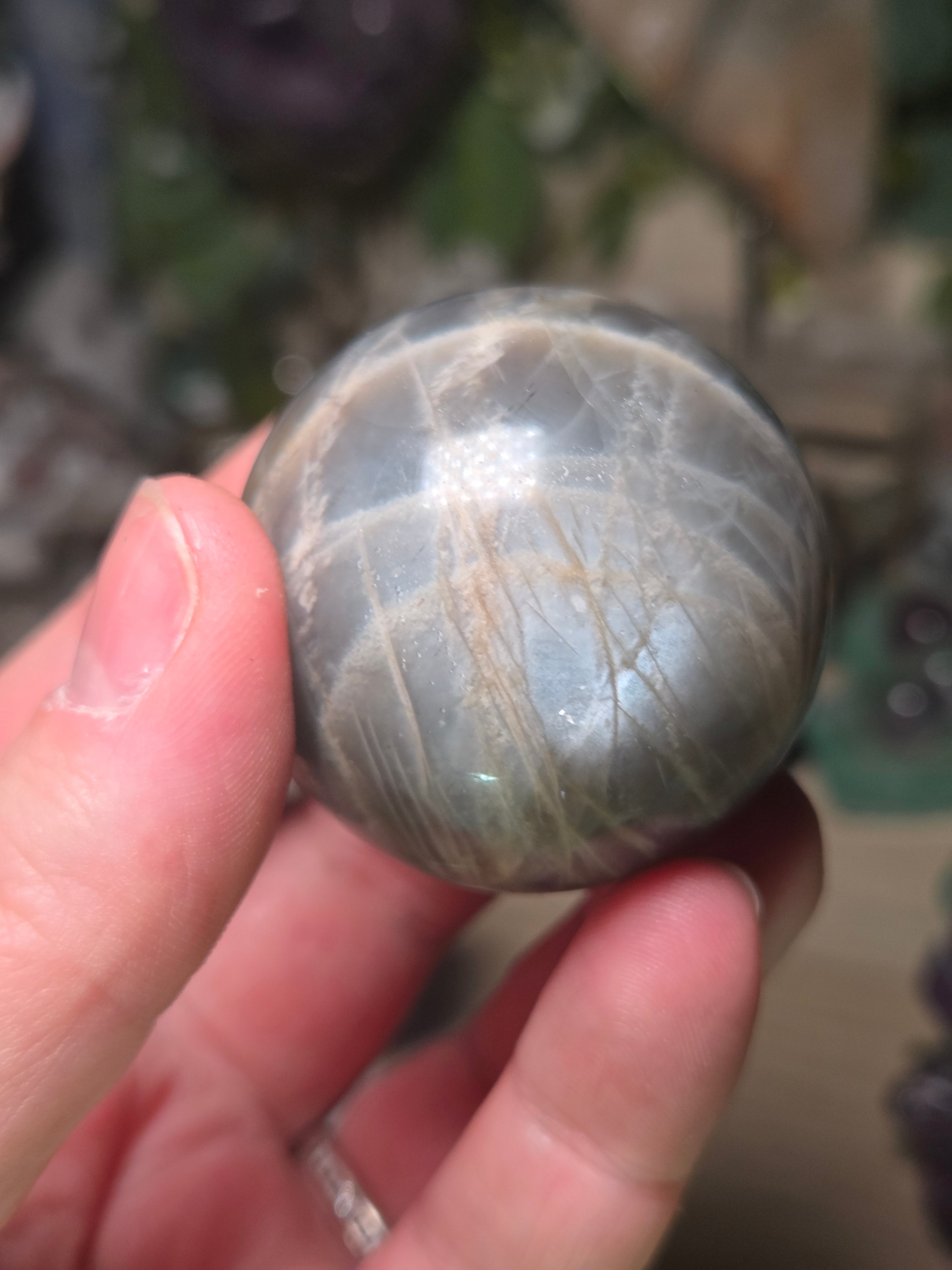 Black Moonstone and sunstone crystal sphere