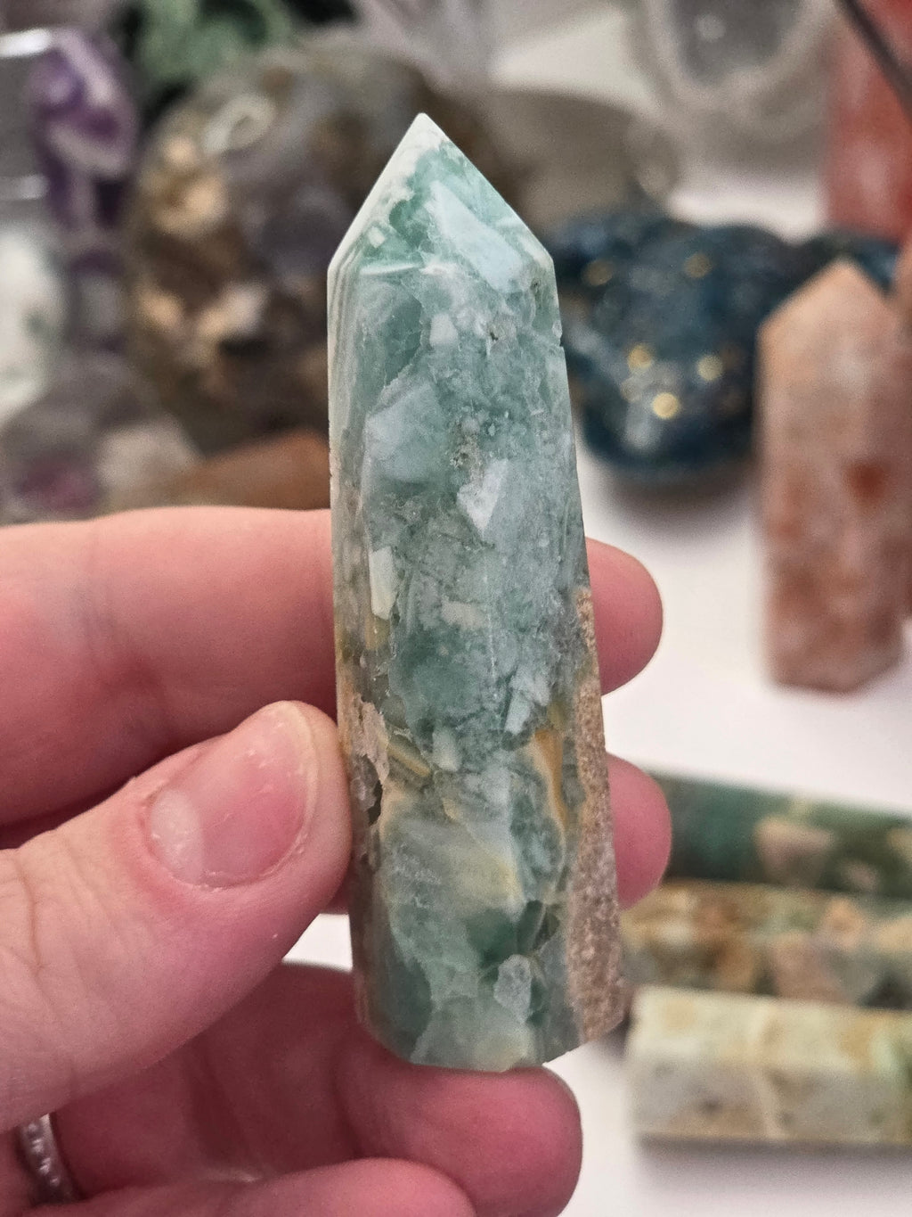 Flourite Agate crystal tower carving