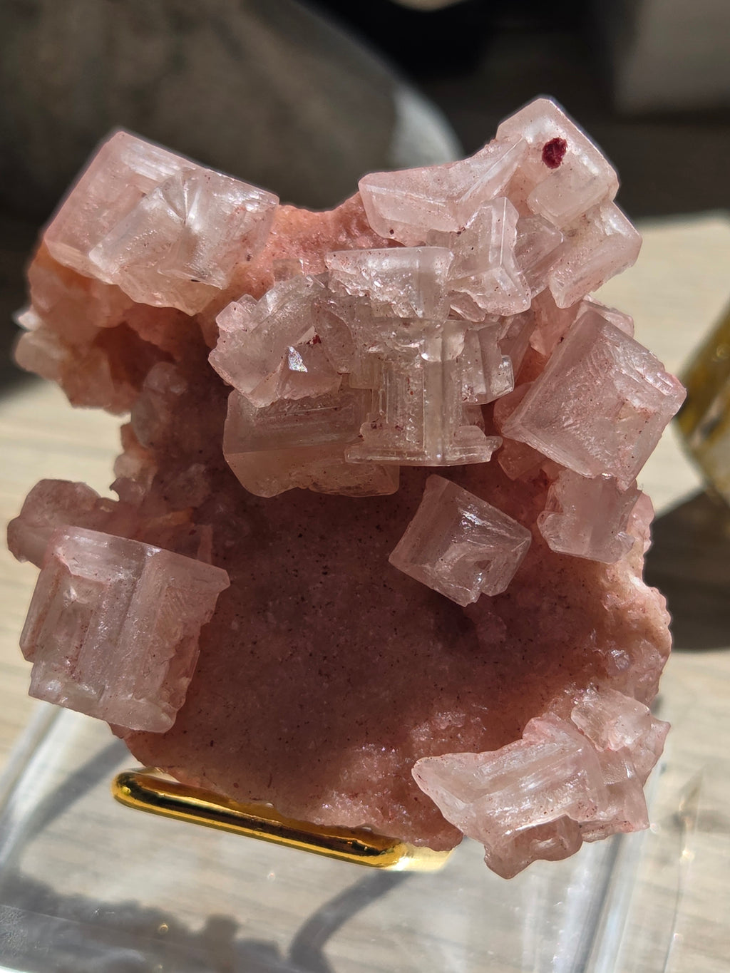 Pink Halite specimen with Stand