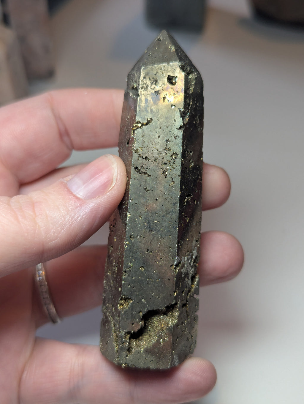 Pyrite crystal tower carving