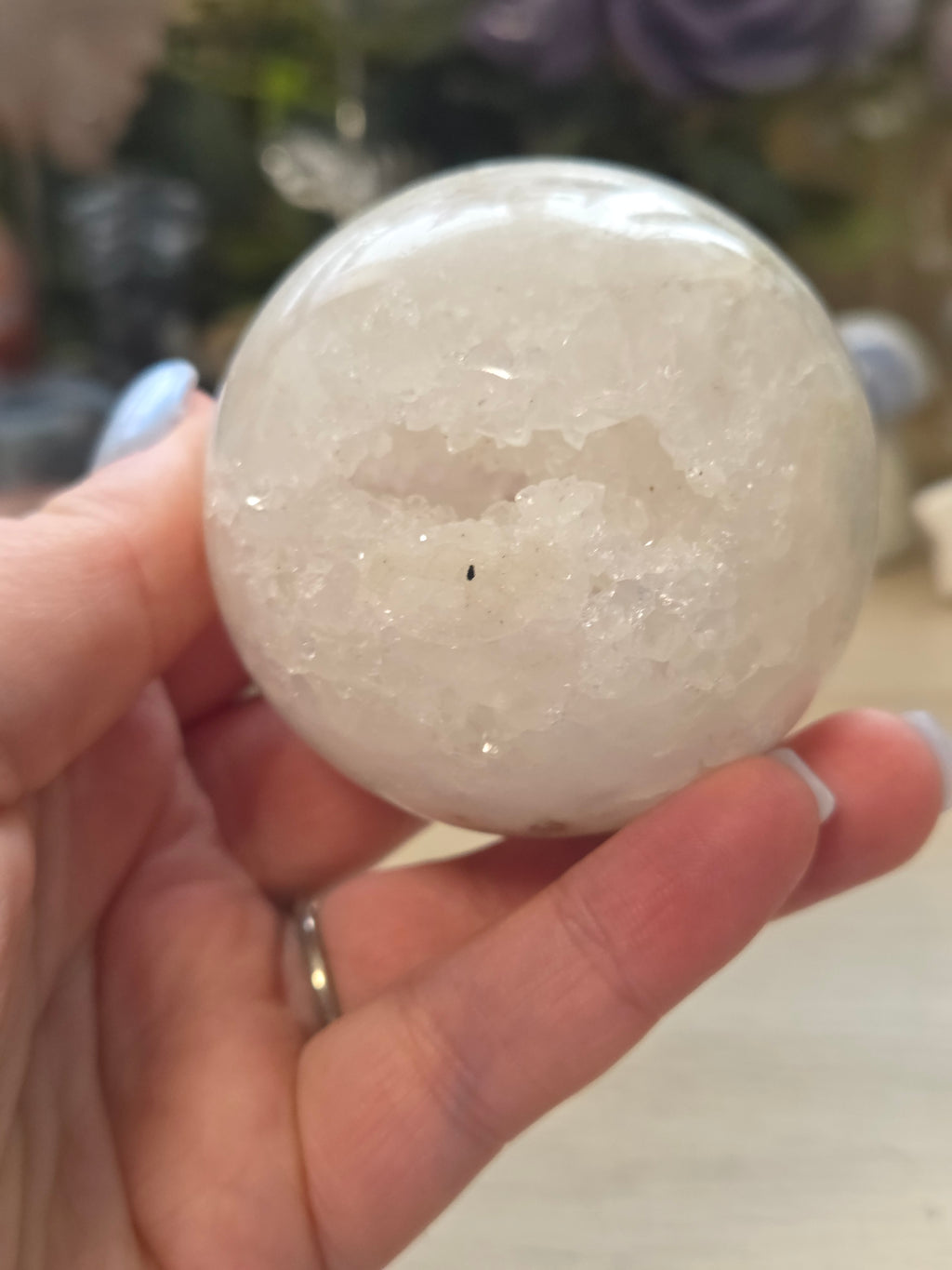 Clear quartz crystal sphere