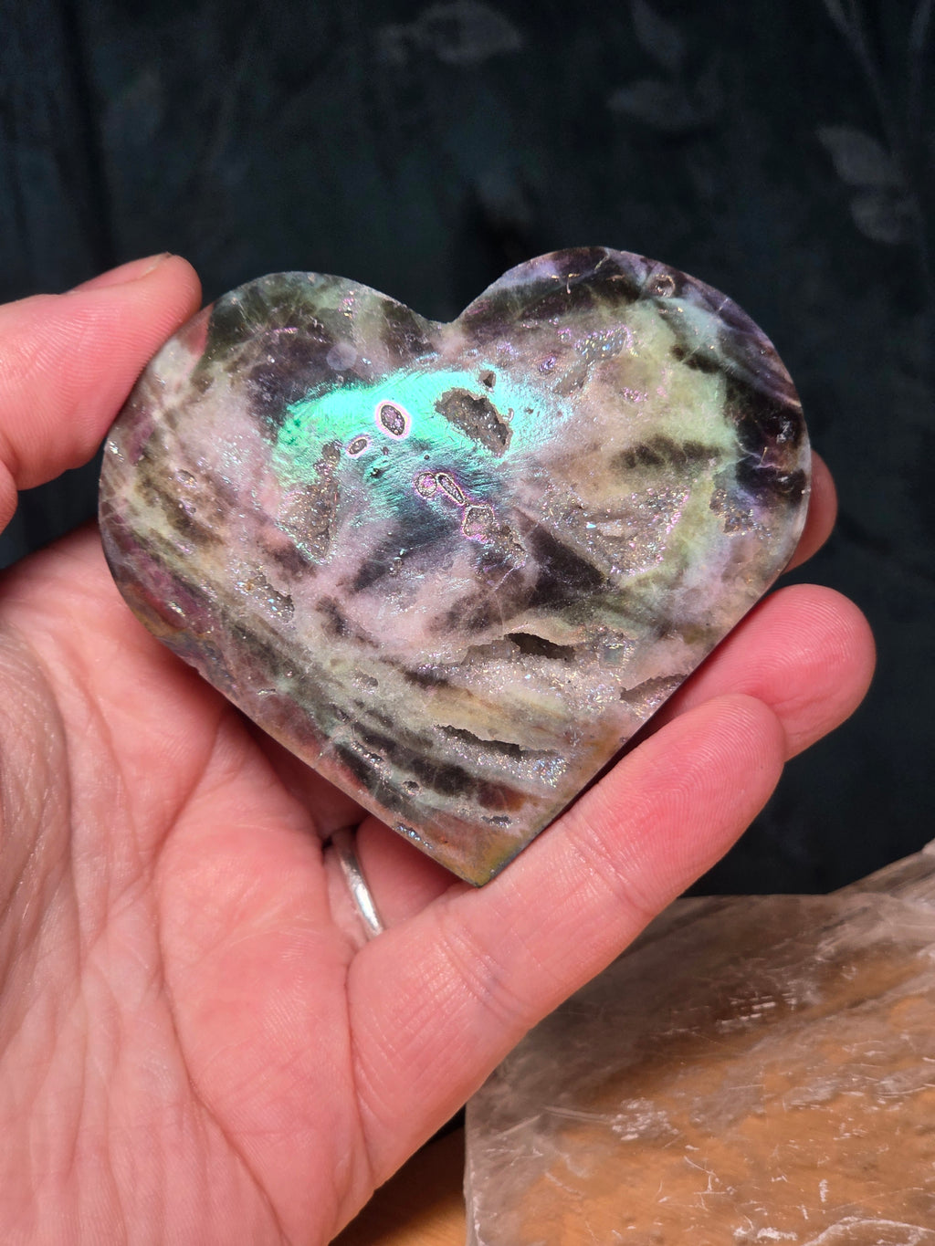 Aura Sphelerite crystal heart carving