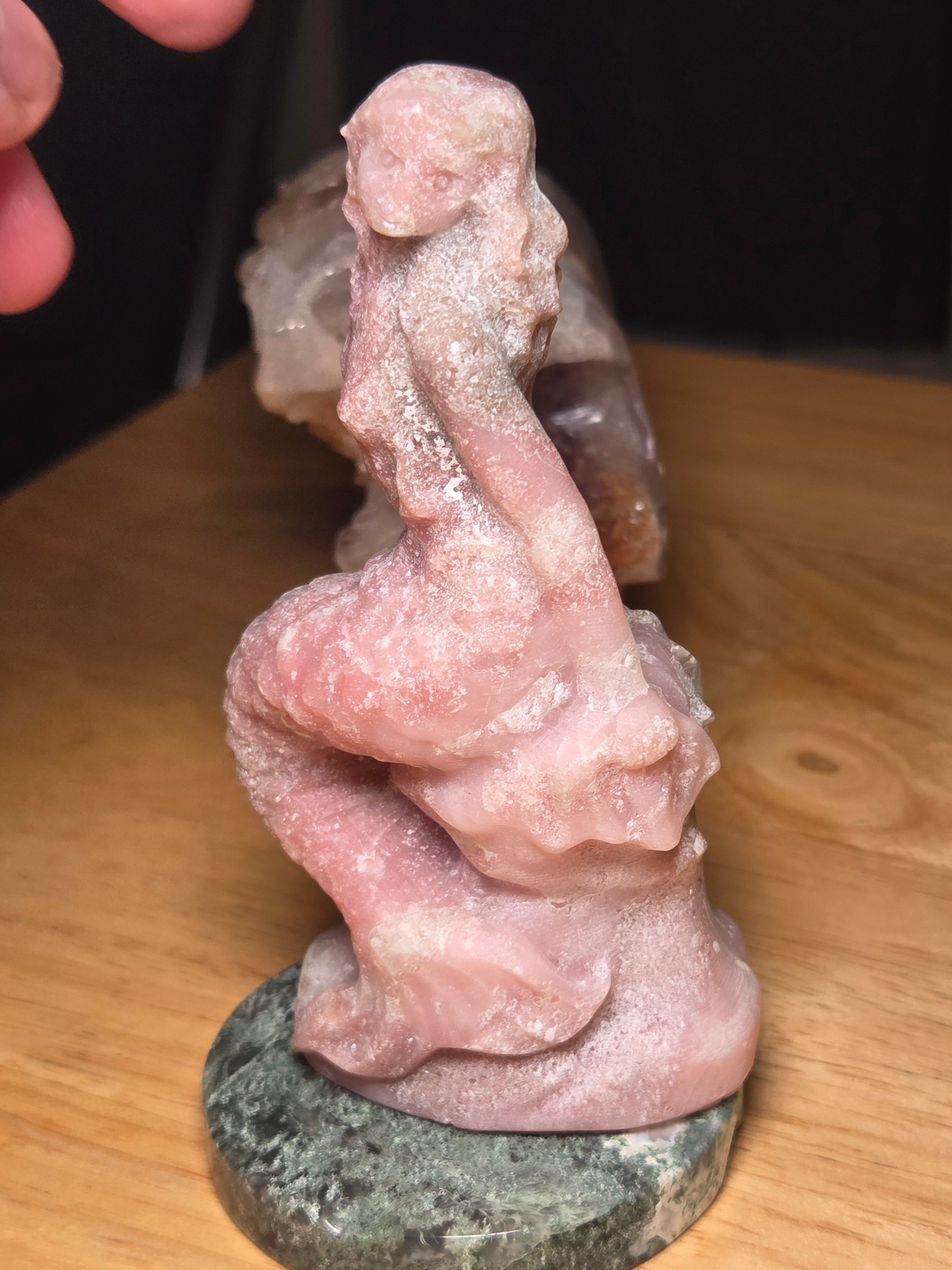 New pink opal crystal crystal mermaid carving
