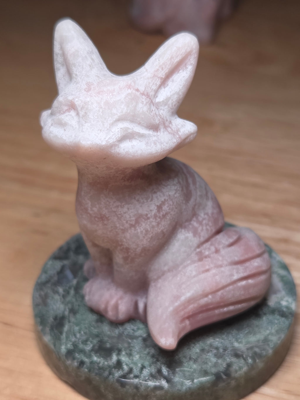 Pink opal crystal fox carving
