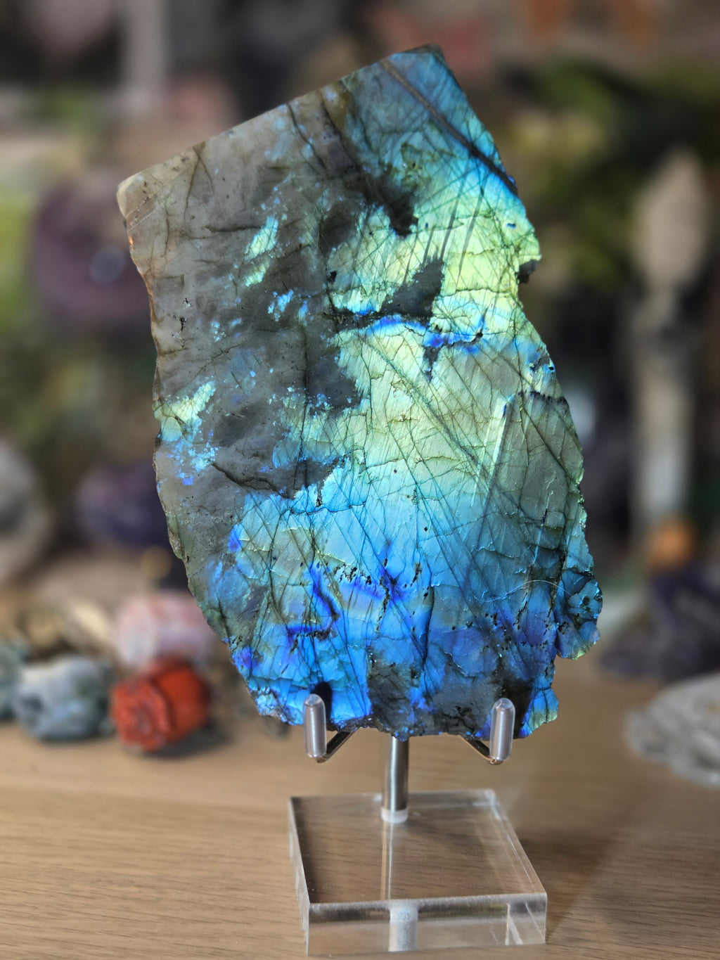 Labradorite crystal slice with stand