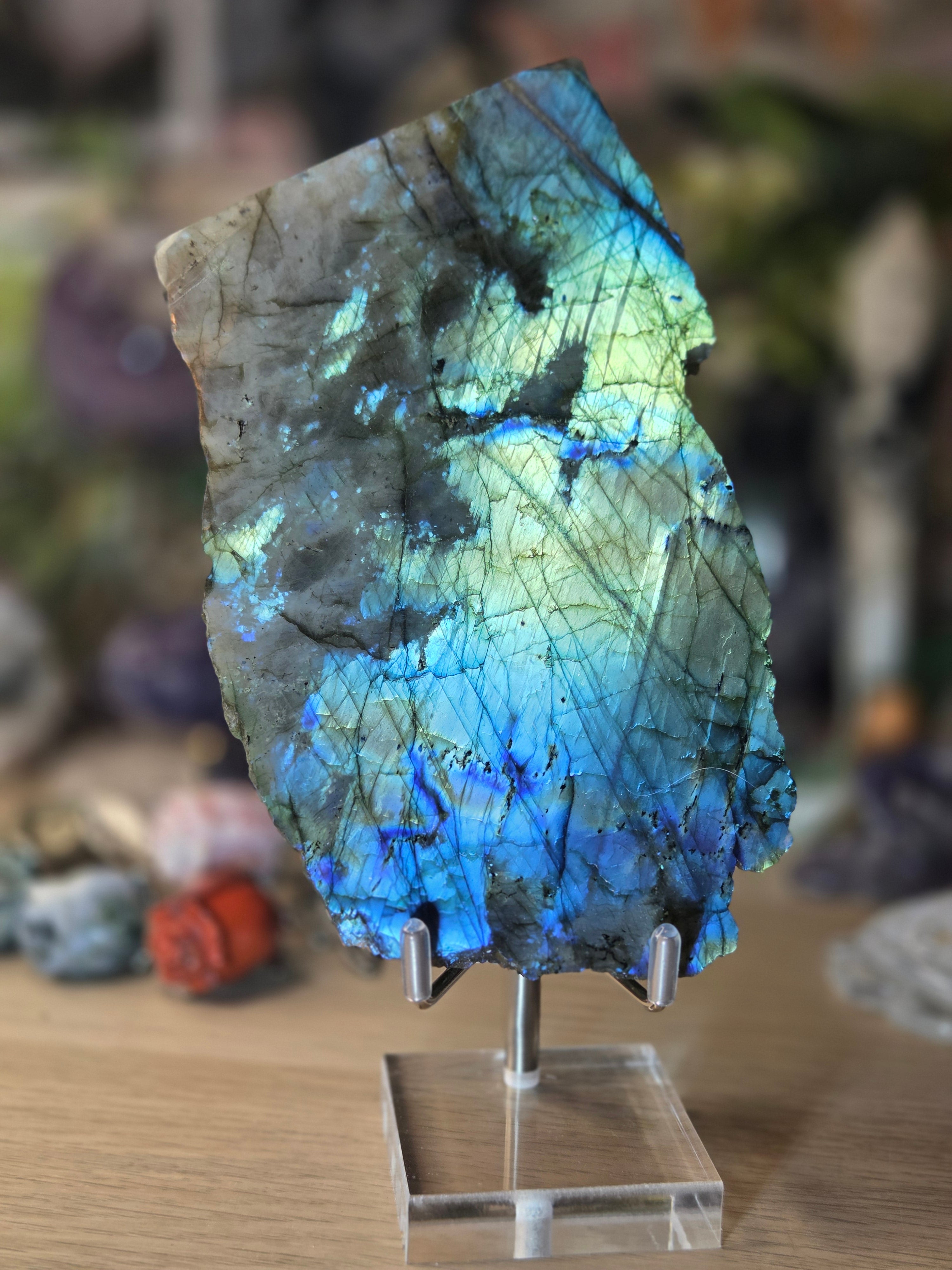 Labradorite crystal slice with stand