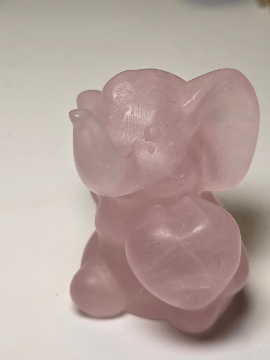 Rose quartz crystal Elephant carving with heart