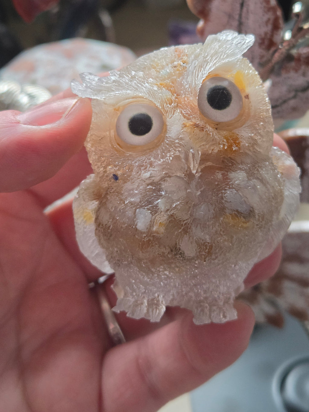 Flower agate crystal chip owl