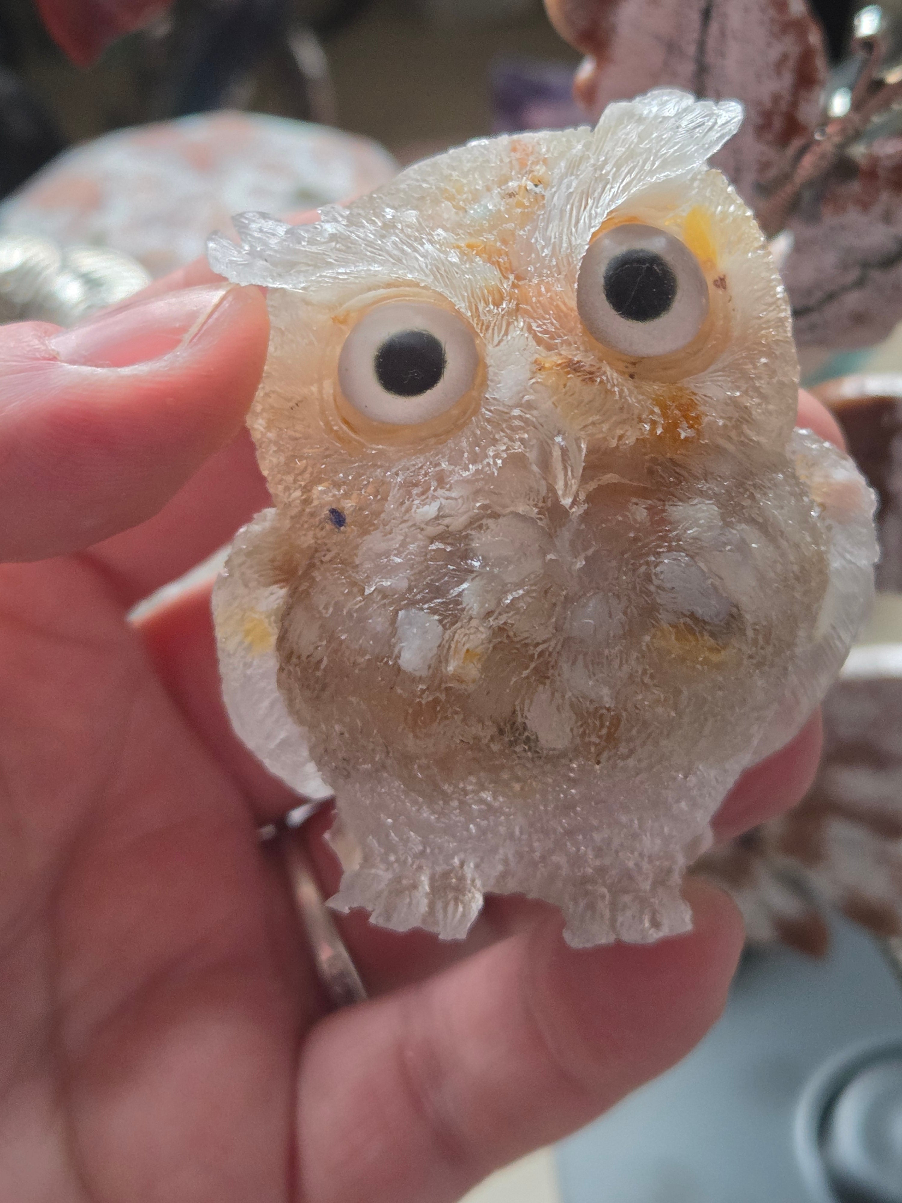 Flower agate crystal chip owl