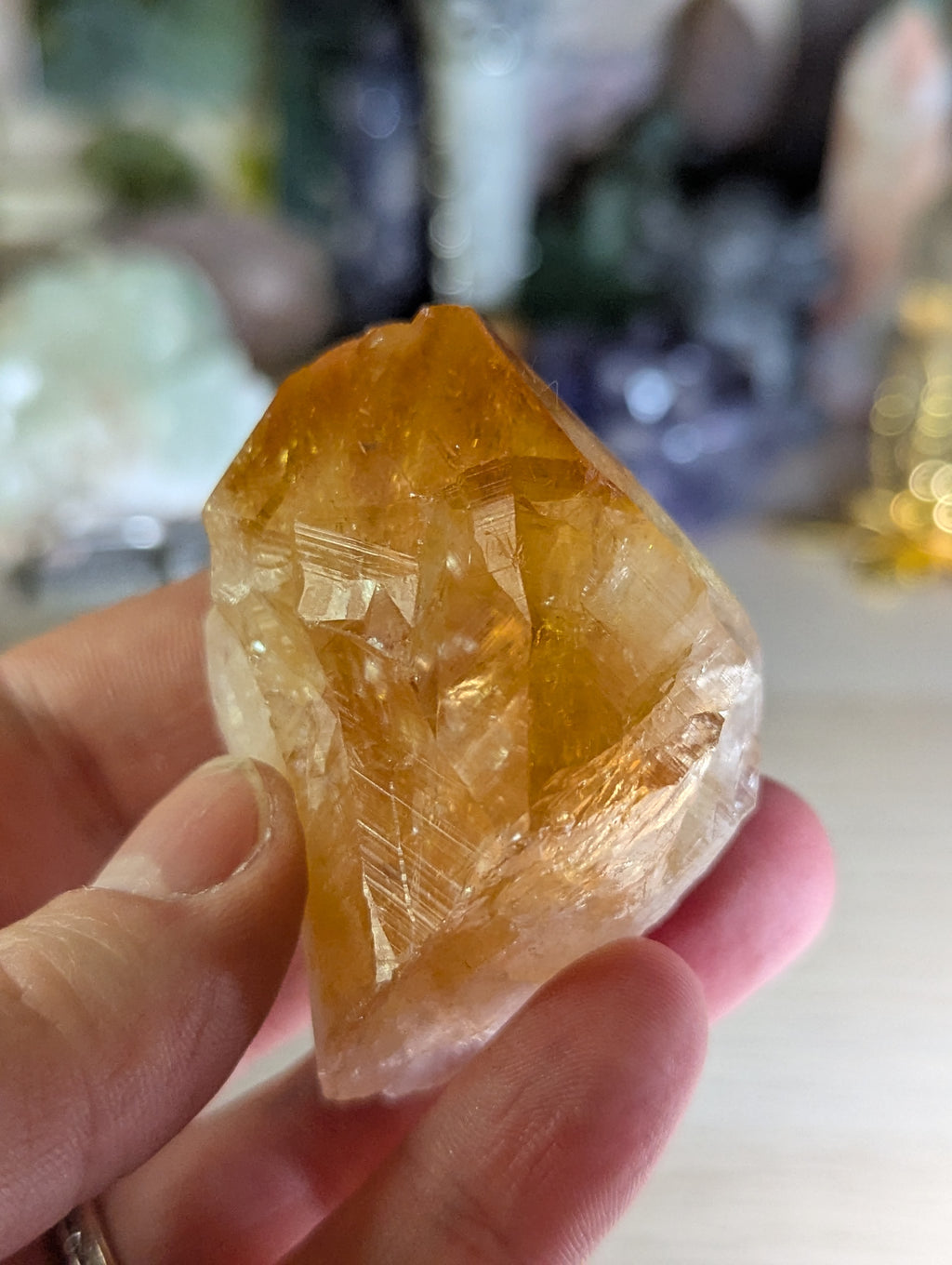 Citrine crystal tooth with stand